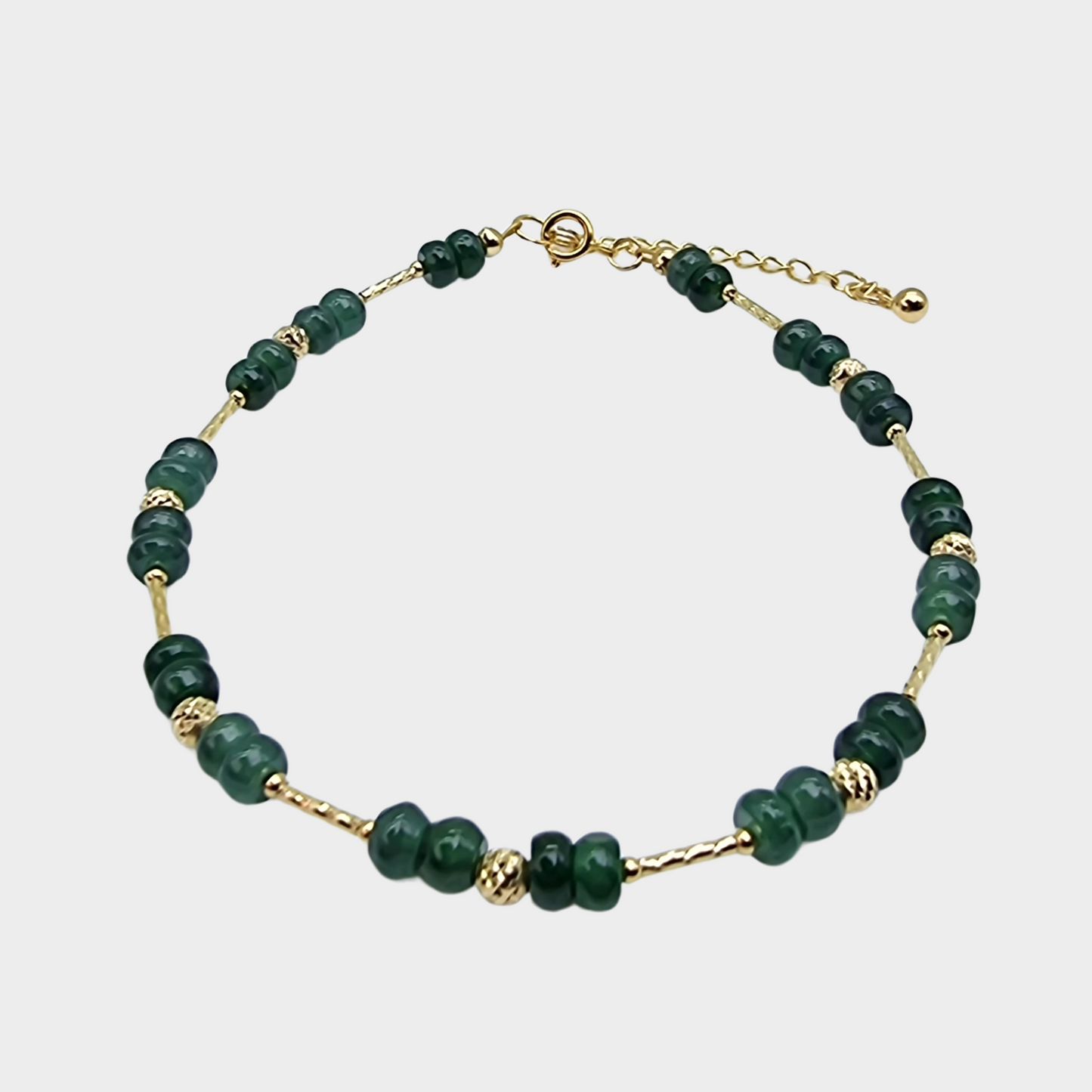 [Bluish-Green Dewdrops] Jadeite Jade Beads Bracelet in Yellow Gold