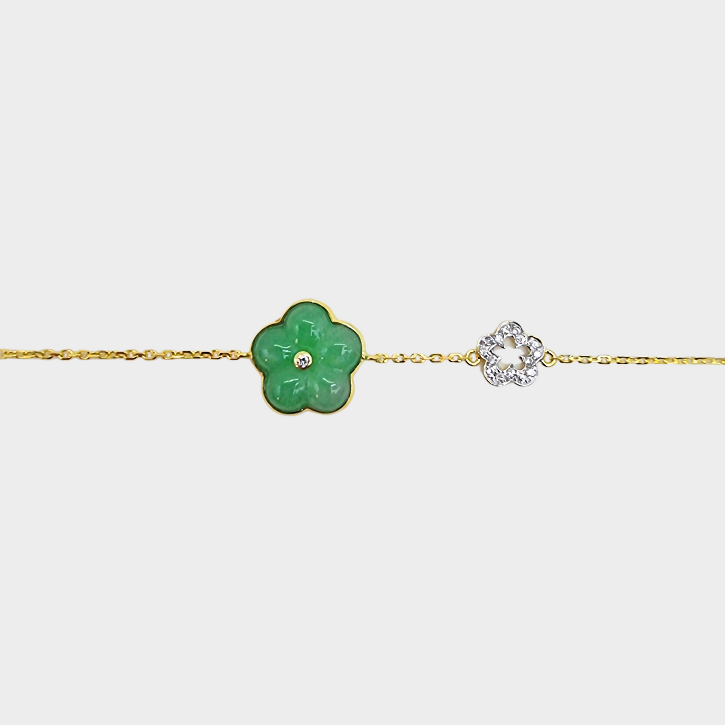 Jadeite Jade "Flower" Bracelet in Yellow Gold with Diamonds