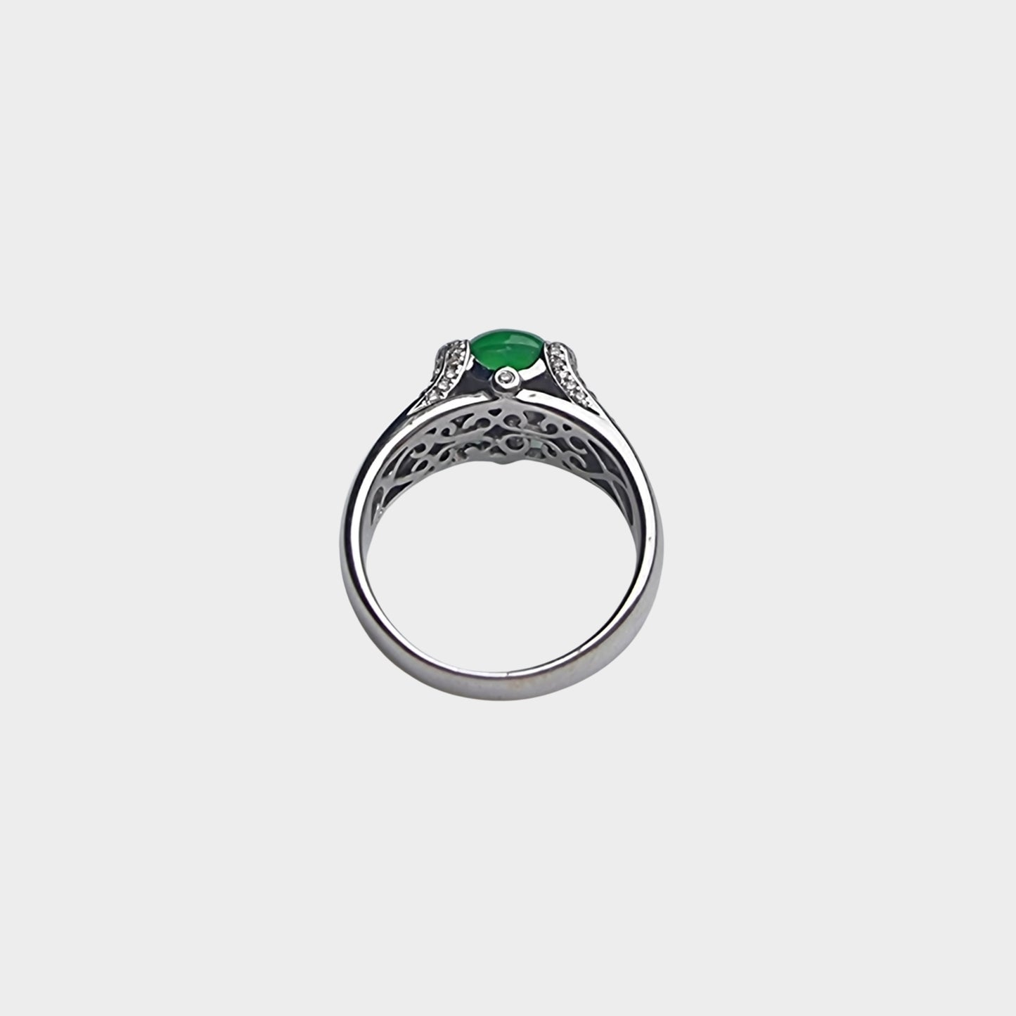 Jadeite Jade Cabochon Ring in White Gold with Diamonds