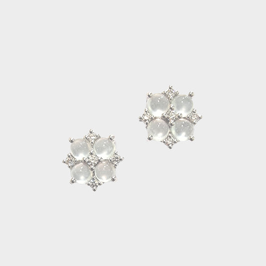 Icy "Snowflakes" Jadeite Jade Stud Earrings in White Gold with Diamonds