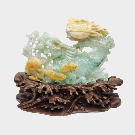 "The Legendary Dragon Fish" Jadeite Jade Display