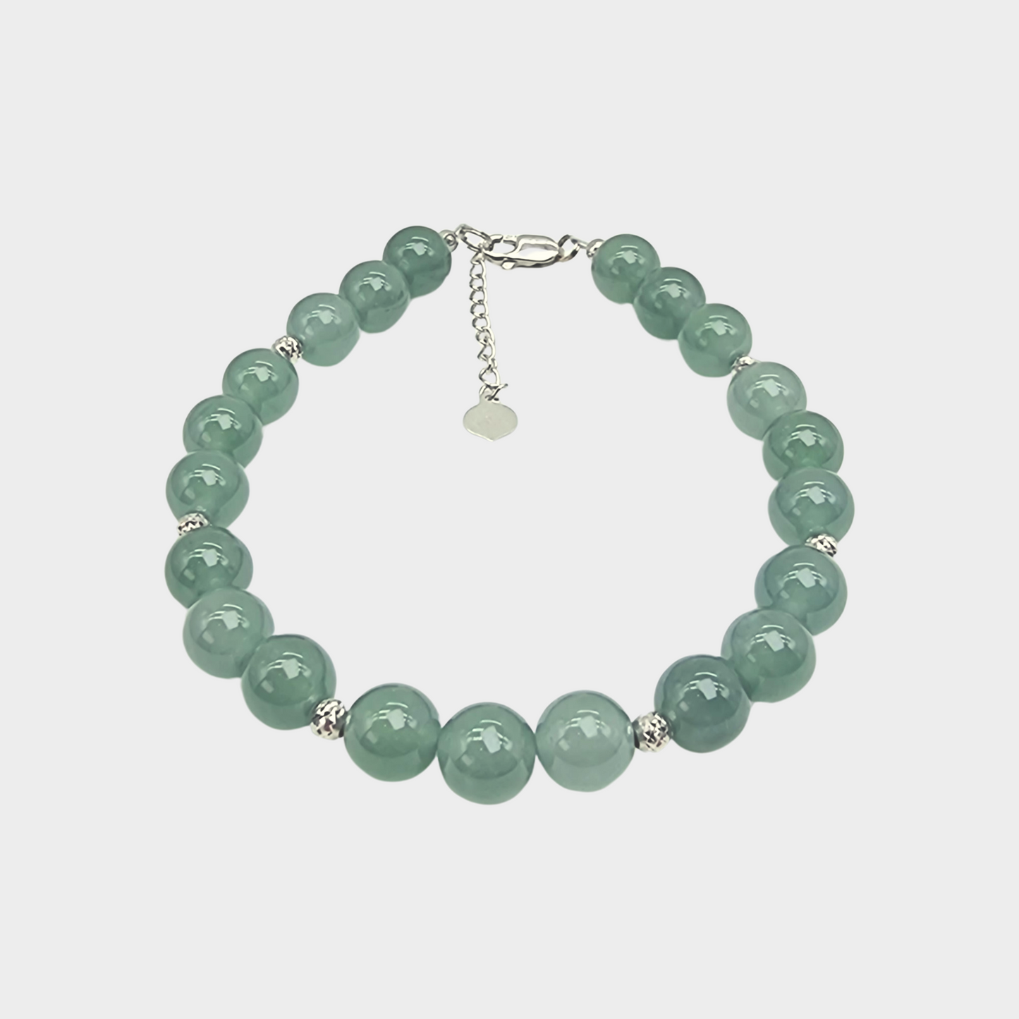 [Bluish-Green Dewdrops] Jadeite Jade Beads Bracelet in White Gold