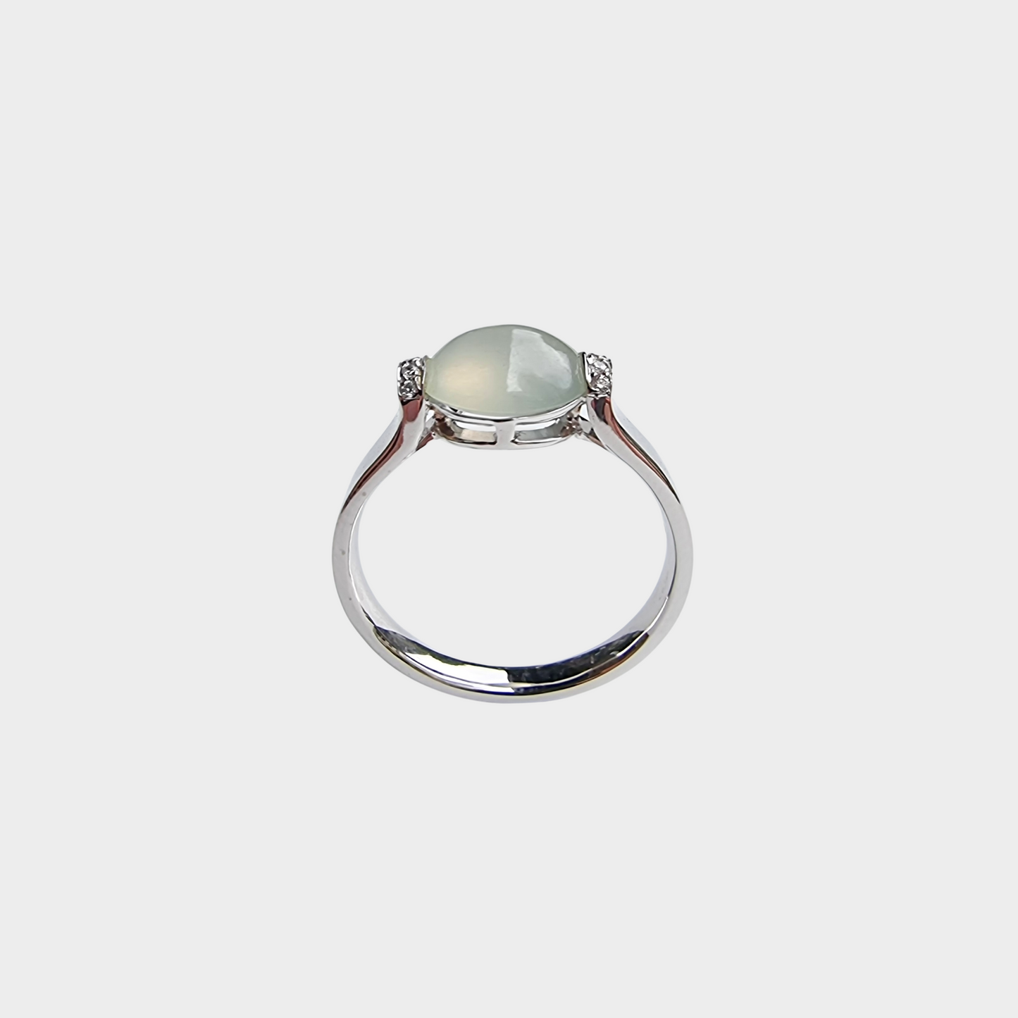 Icy Jadeite Jade Cabochon Ring in White Gold with Diamonds