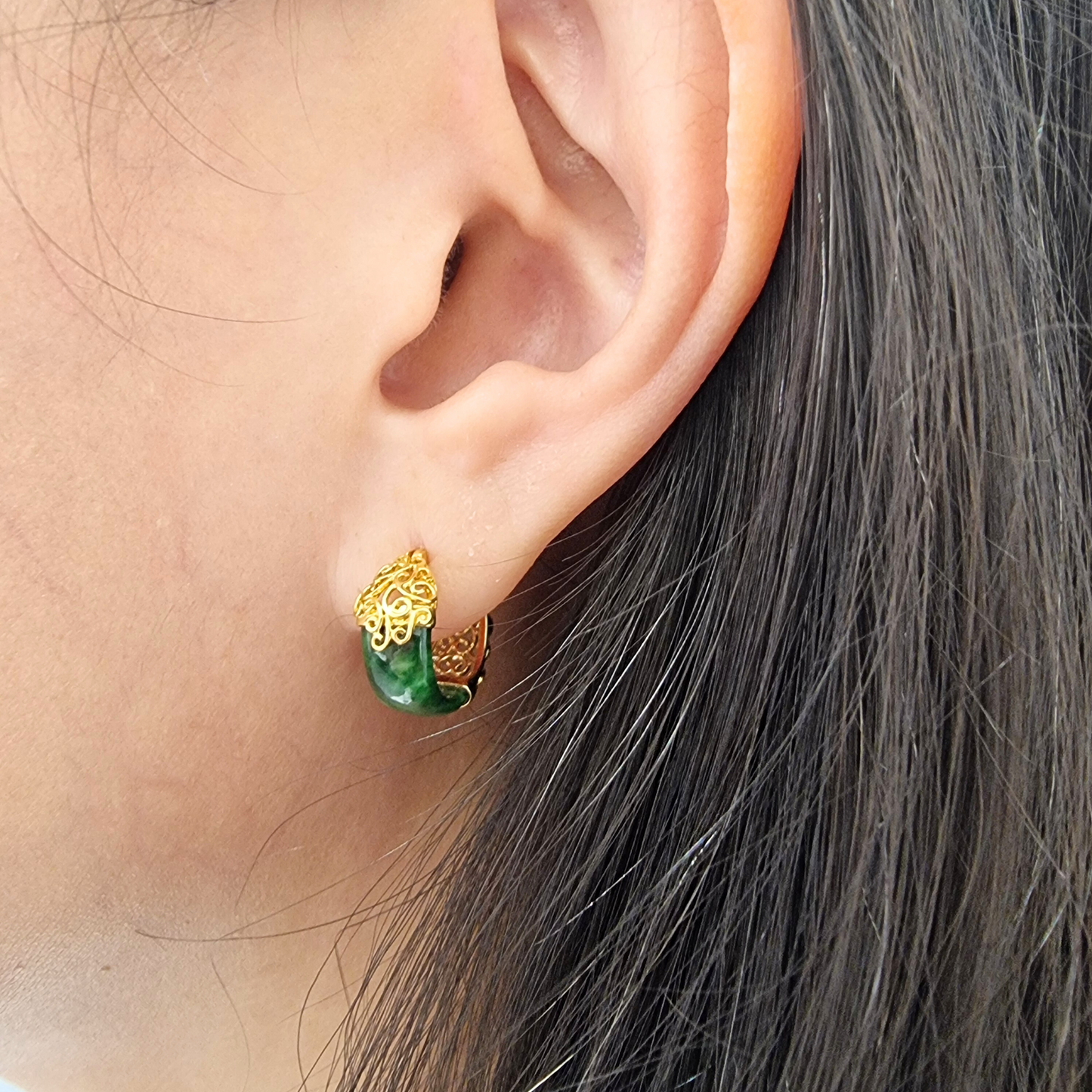 Jadeite Jade Earrings in Yellow Gold