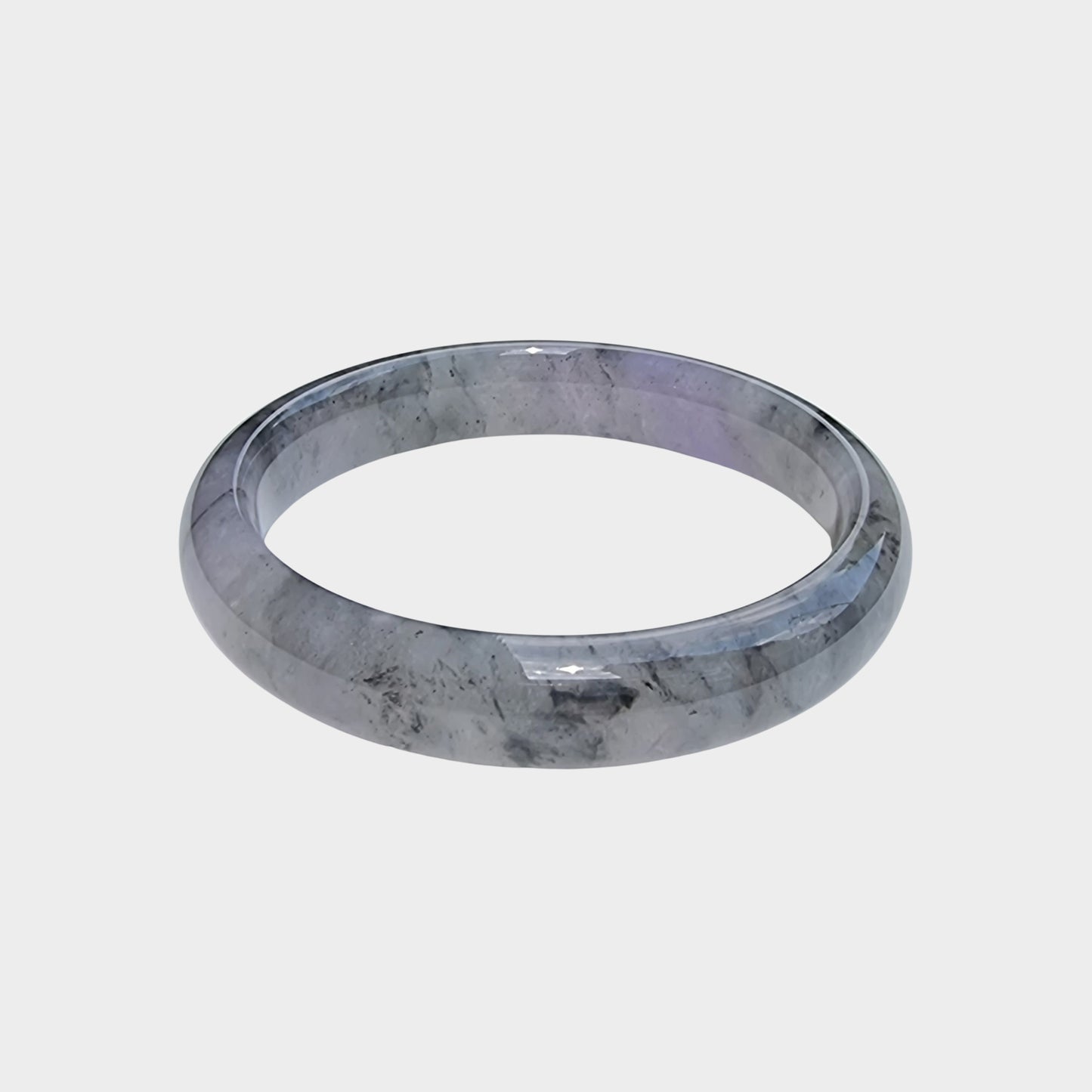 Icy Black and Lavender Jadeite Jade Bangle - 53mm Half Round