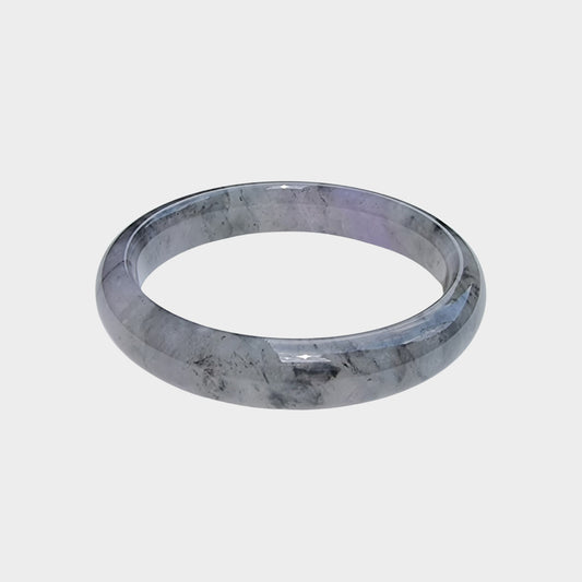 Icy Black and Lavender Jadeite Jade Bangle - 53mm Half Round