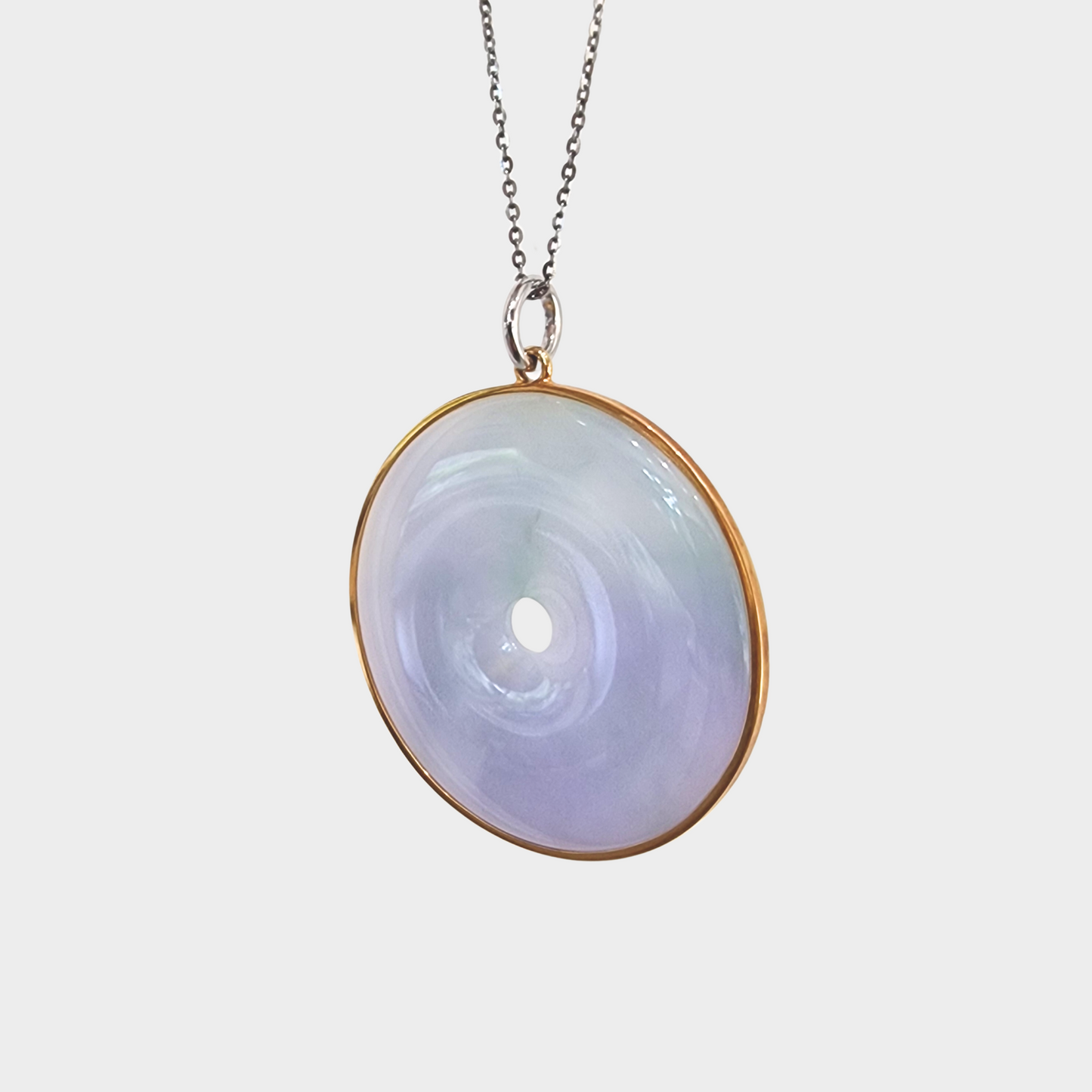 Lavender Jadeite Jade "Disc" Pendant in White & Yellow Gold