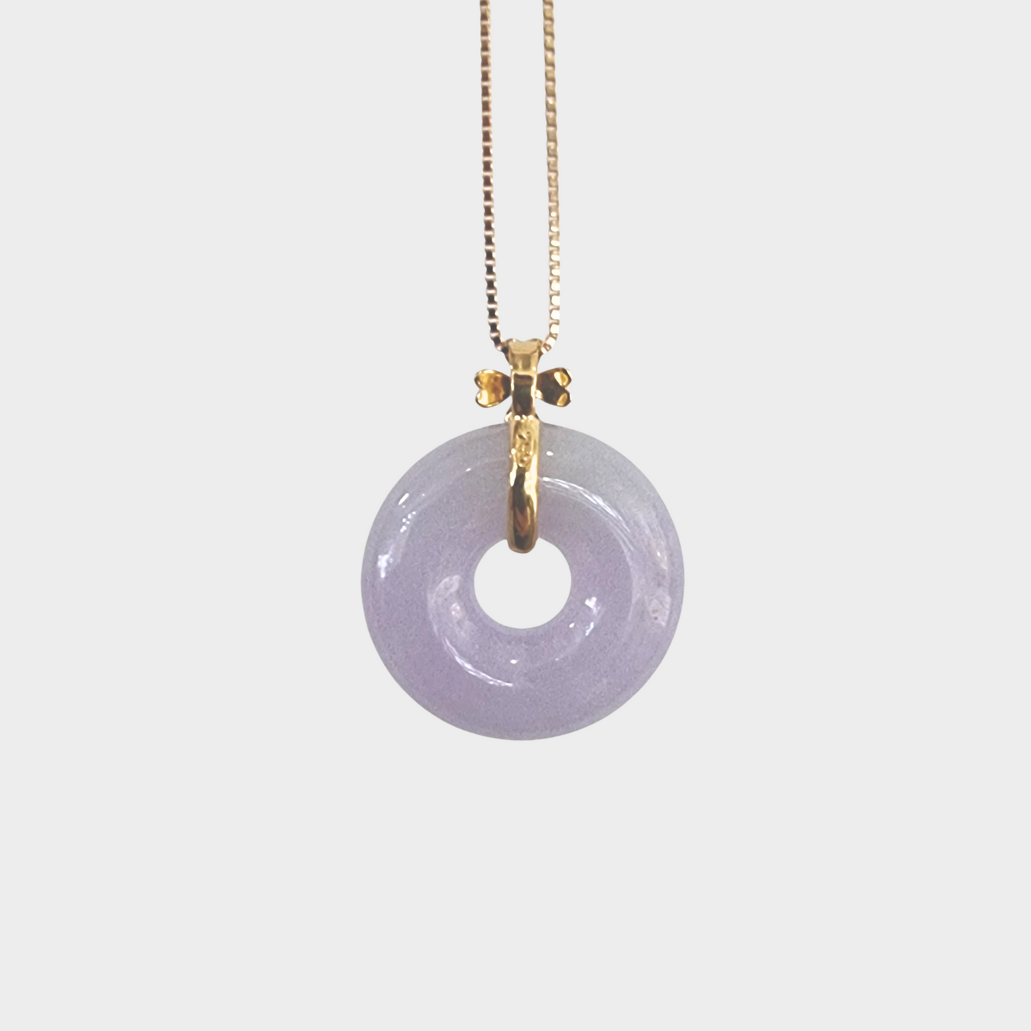 Icy Lavender Jadeite Jade "Lucky Coin" Pendant in Yellow Gold