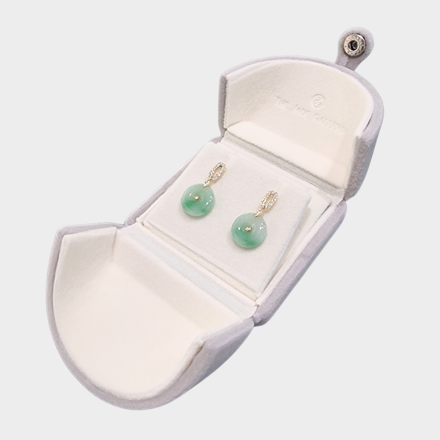 Green "Donuts" Jadeite Jade Drop & Dangle Earrings in Yellow Gold with Diamonds