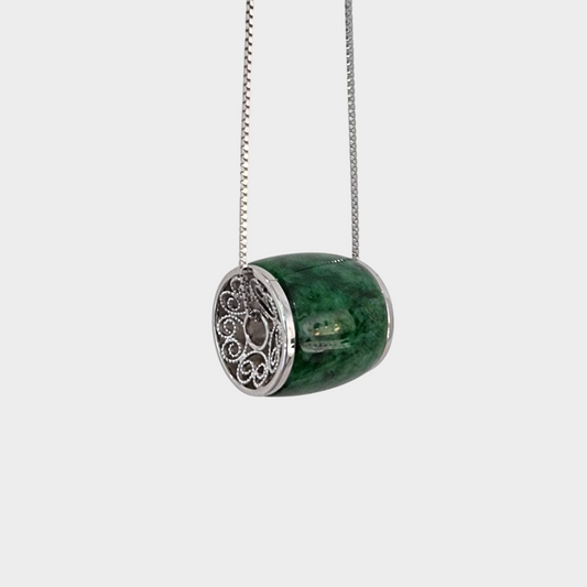 Flower Green Jadeite Jade Barrel Pendant in White Gold