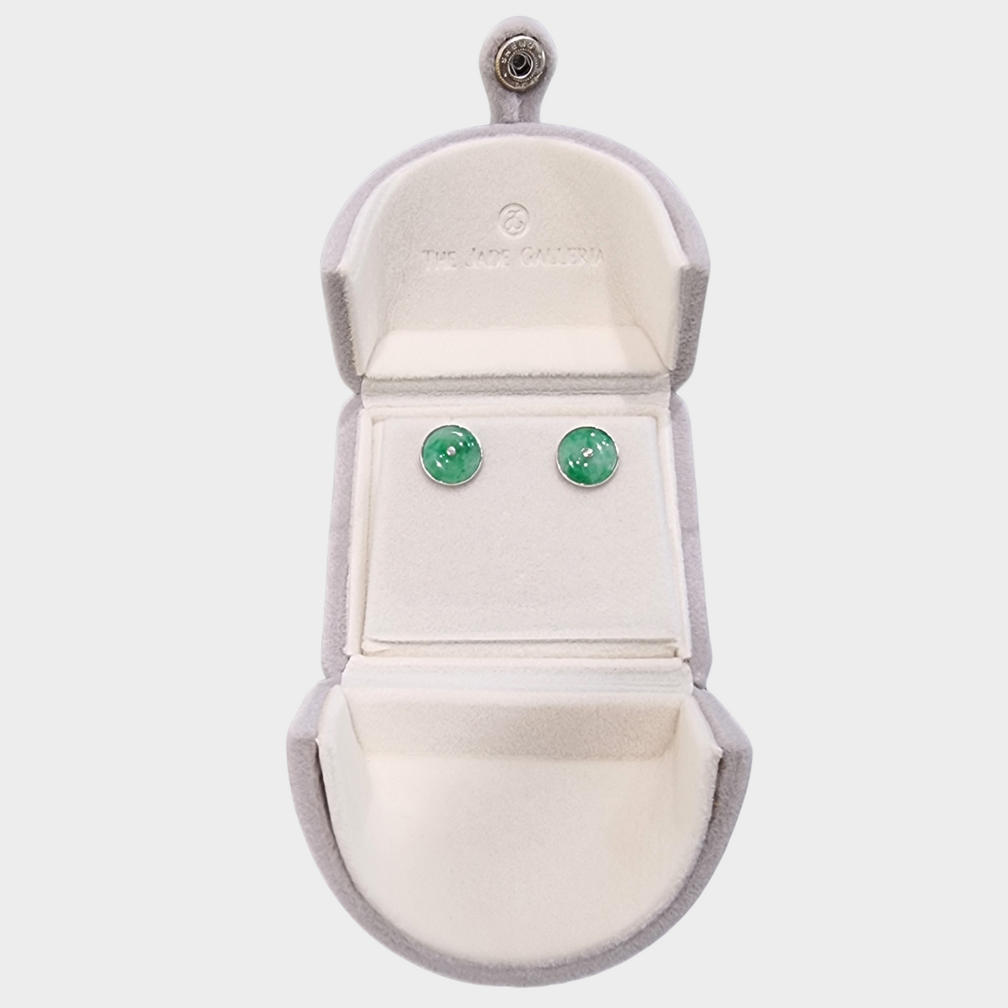 Apple Green Jadeite Jade Stud Earrings in White Gold with Diamonds