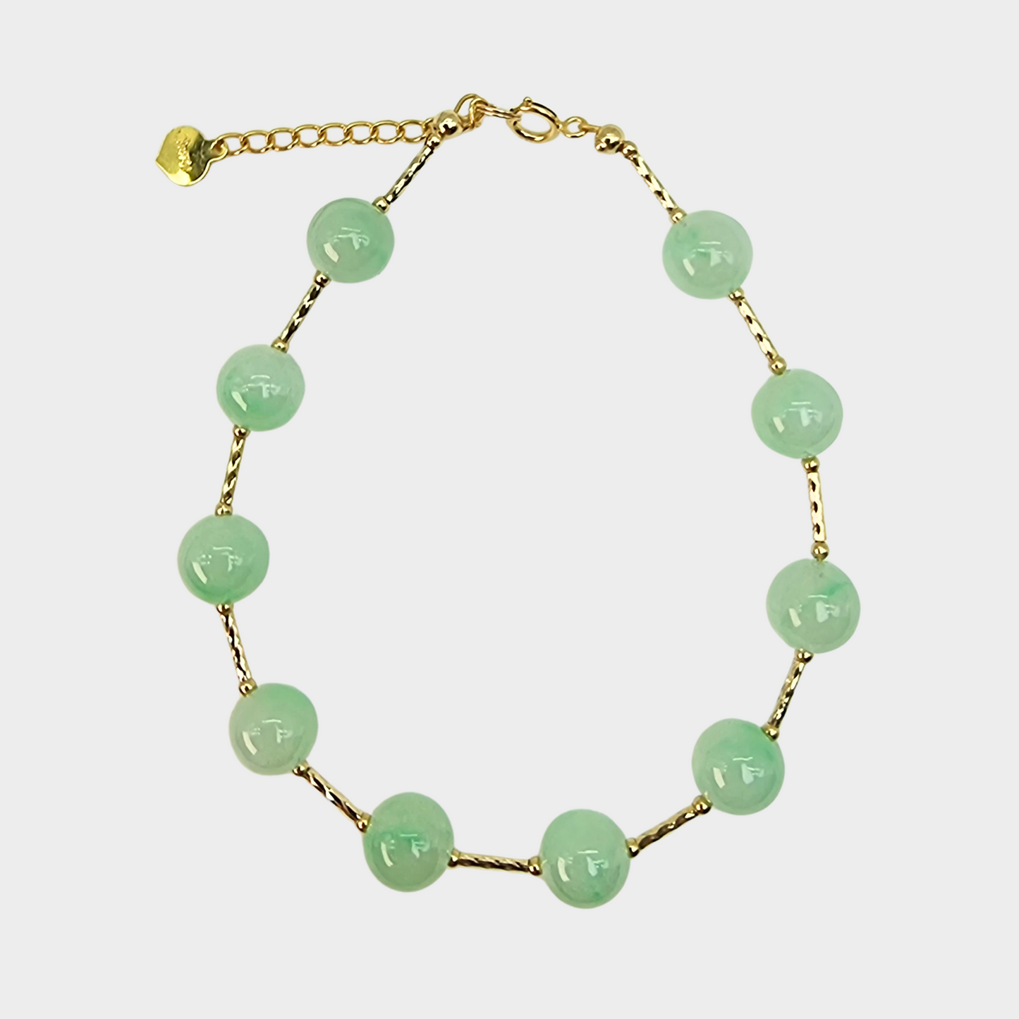 [Mint Green Dewdrops] Jadeite Jade Beads Bracelet in Yellow Gold