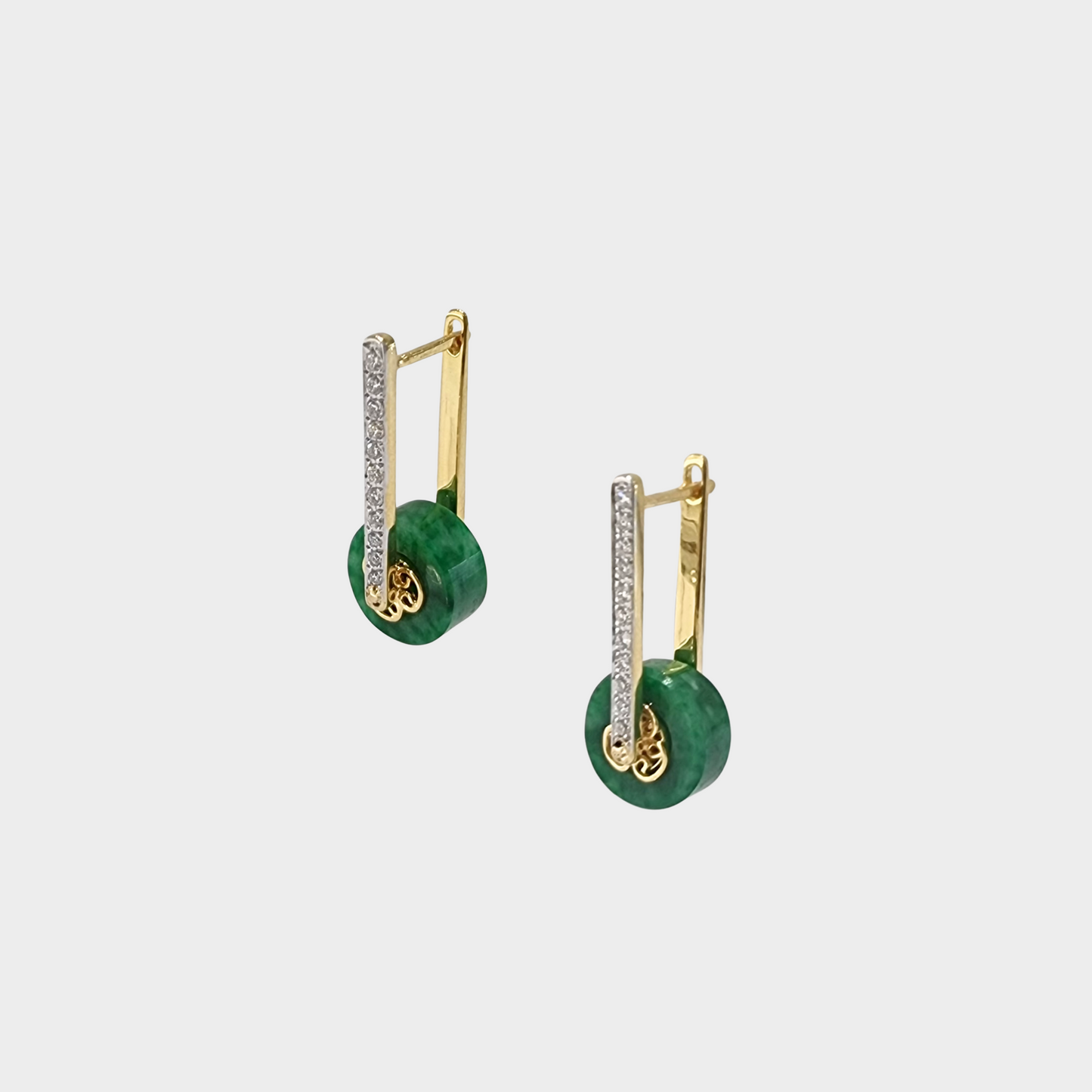 Flower Green Jadeite Jade Drop & Dangle Earrings in Yellow Gold with Diamonds