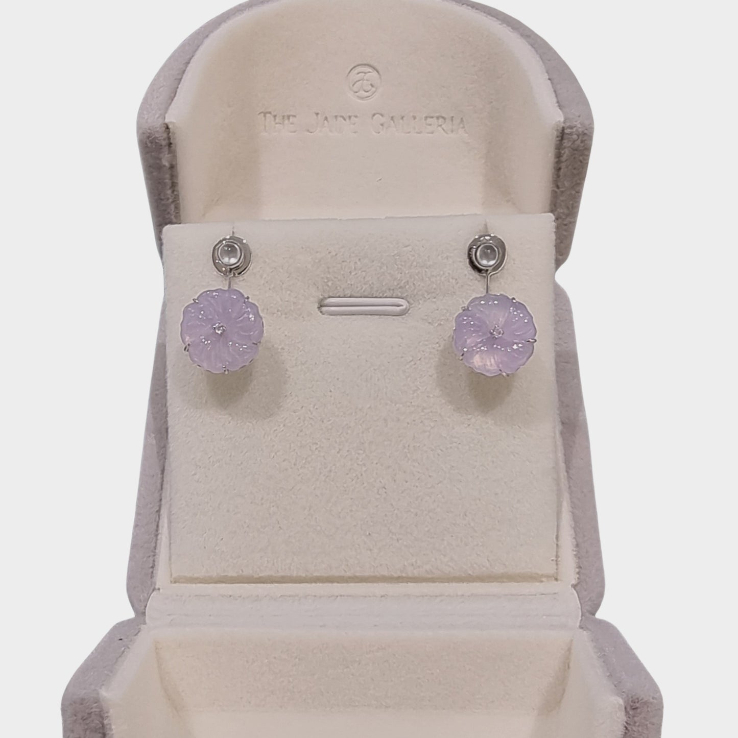 Icy Lavender "Wildflower" Jadeite Jade Earrings in White Gold with Diamonds