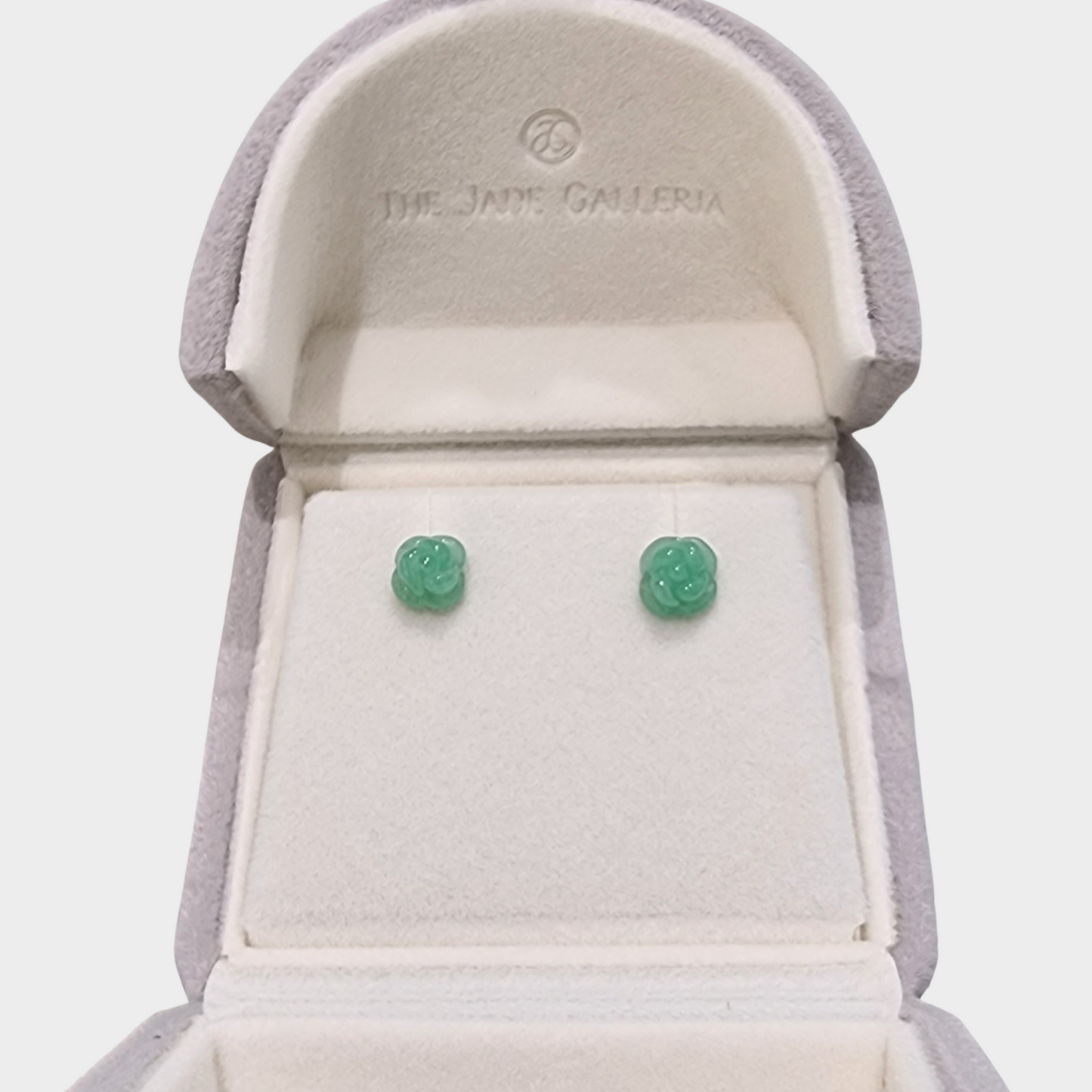 Green "Dazzling Rose" Jadeite Jade Earrings in Yellow Gold