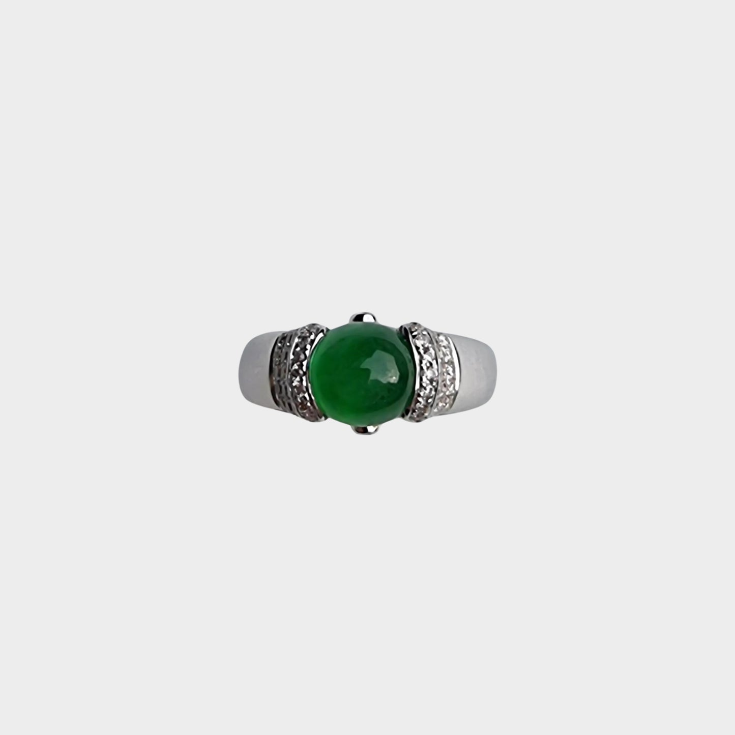 Jadeite Jade Cabochon Ring in White Gold with Diamonds