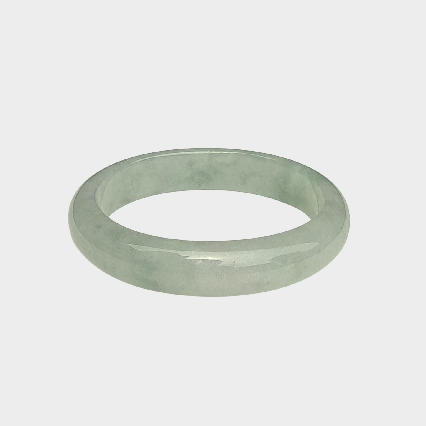 "Green Moss in Snow" Jadeite Jade Bangle - 53mm Oval