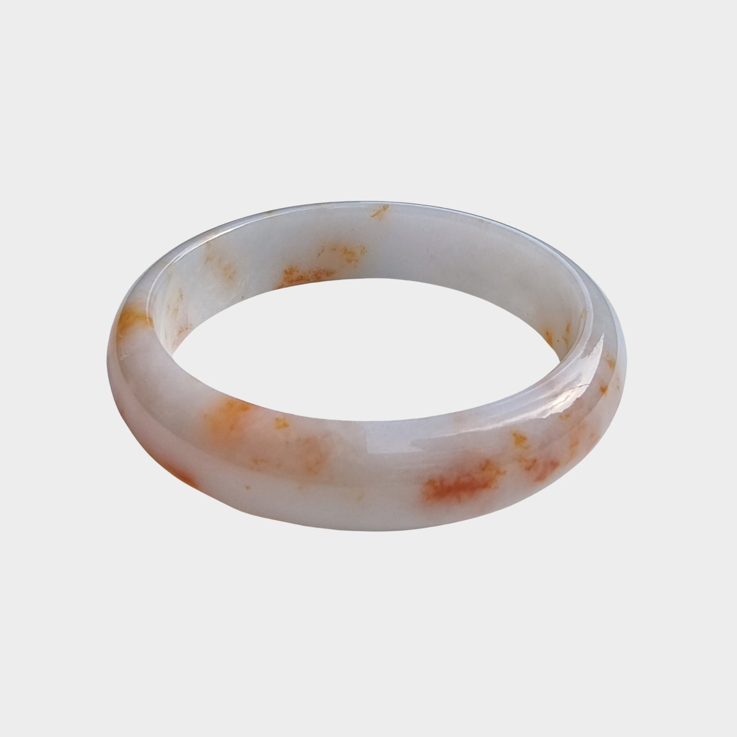 Red and White Jadeite Jade Bangle - 58mm Half Round