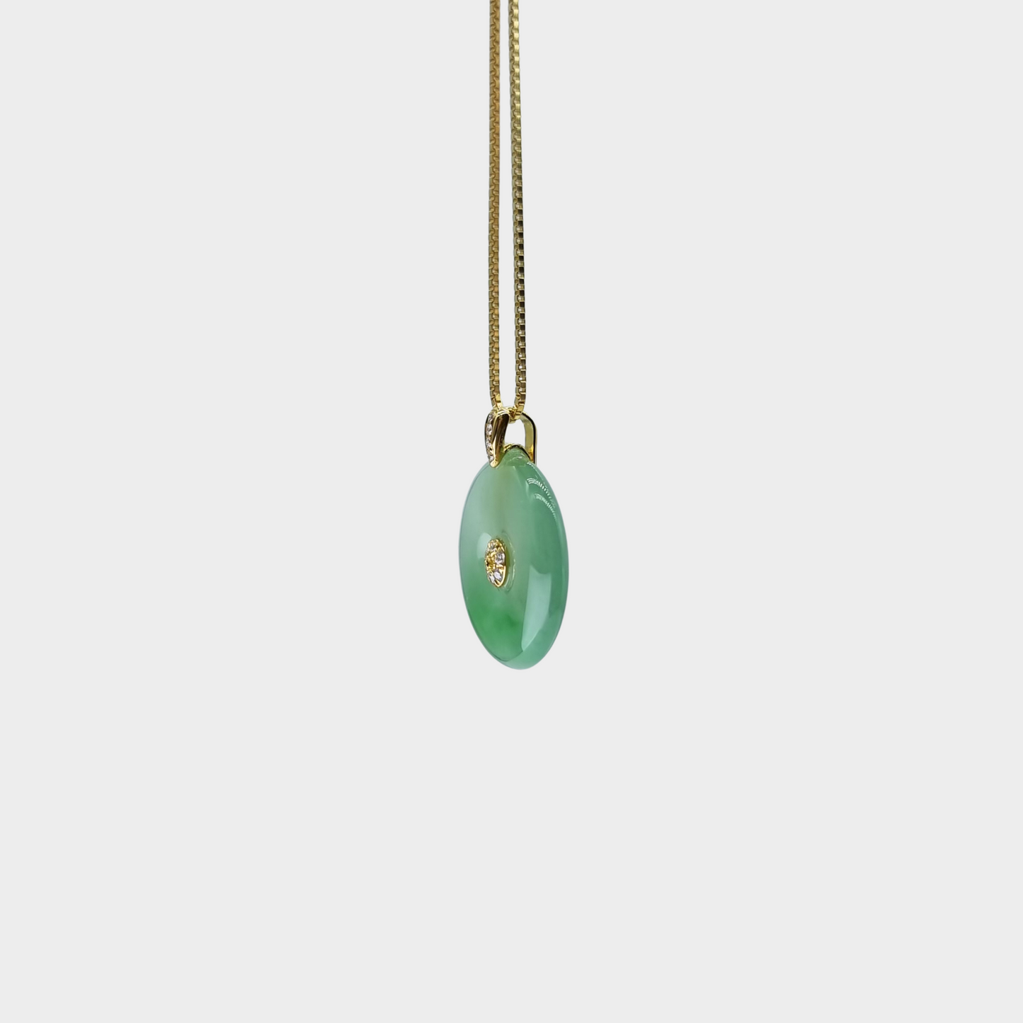 Icy Green Jadeite Jade "Lucky Coin" Pendant in Yellow Gold with Diamonds