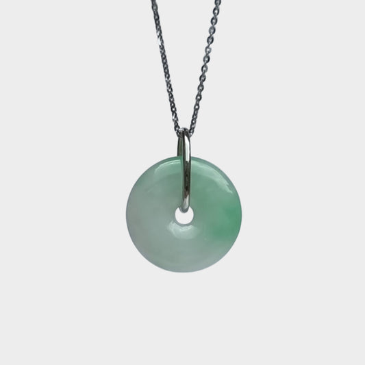 Jadeite Jade "Lucky Coin" Pendant in White Gold