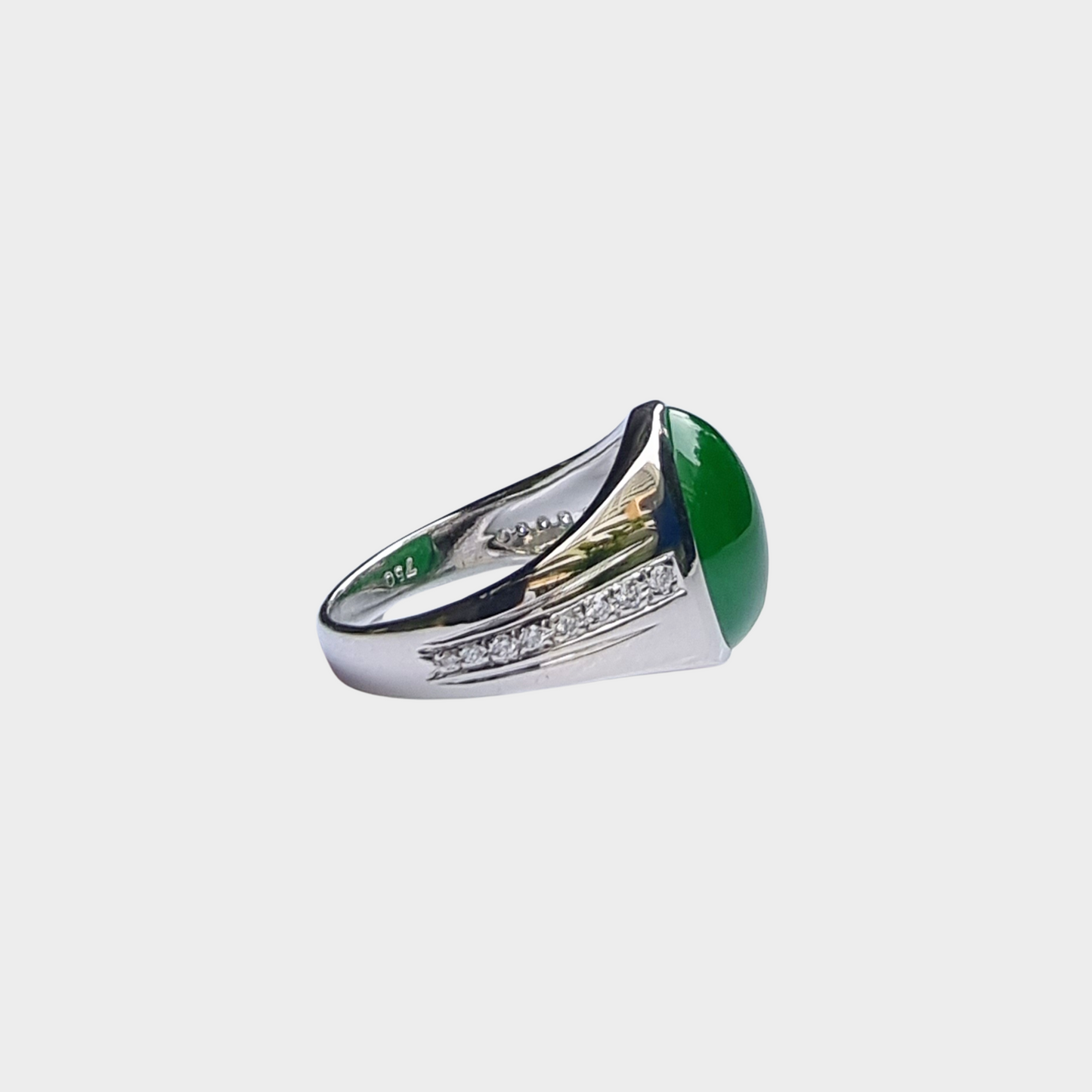 Jadeite Jade Cabochon Ring in White Gold with Diamonds