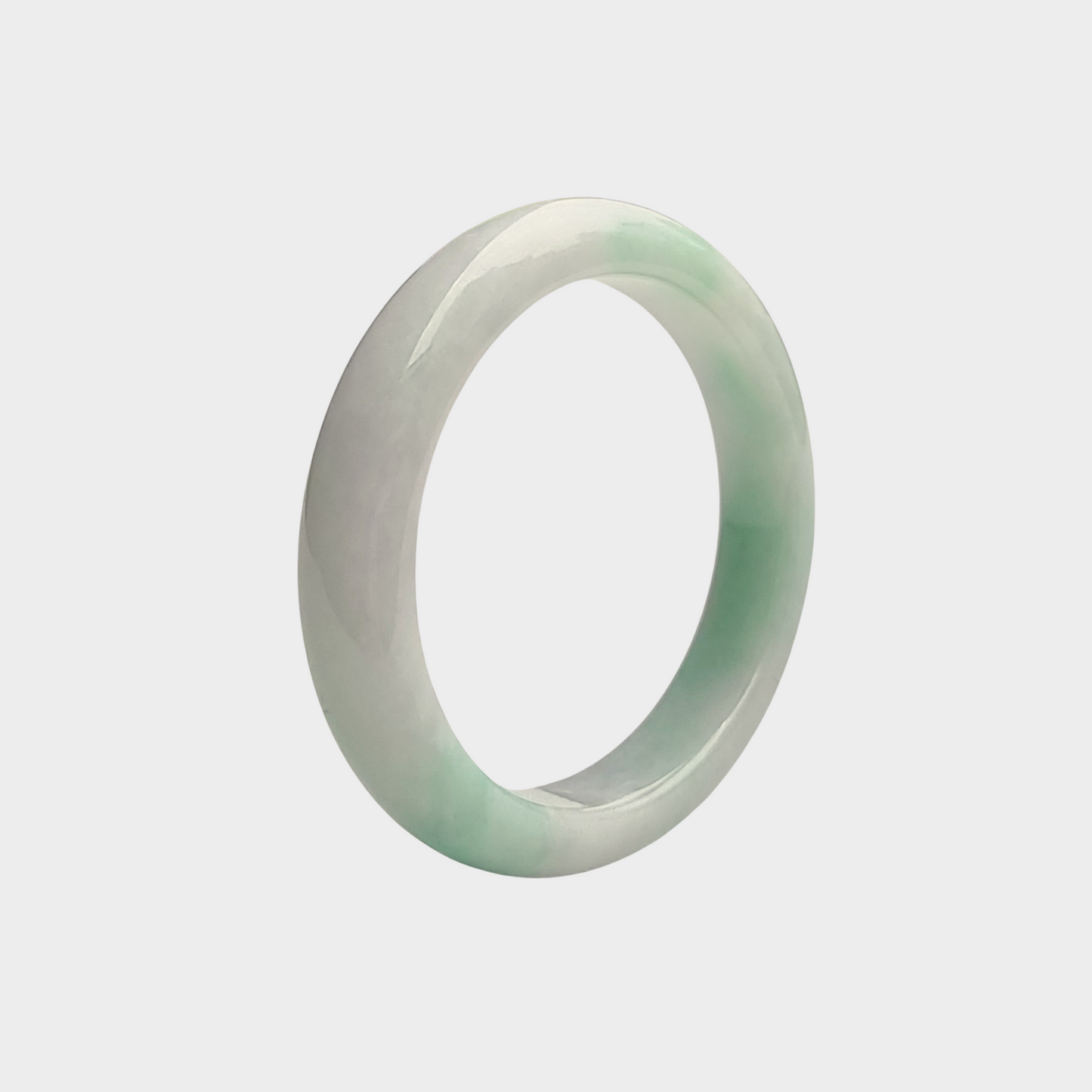 Green and White Jadeite Jade Bangle - 57mm Half Round