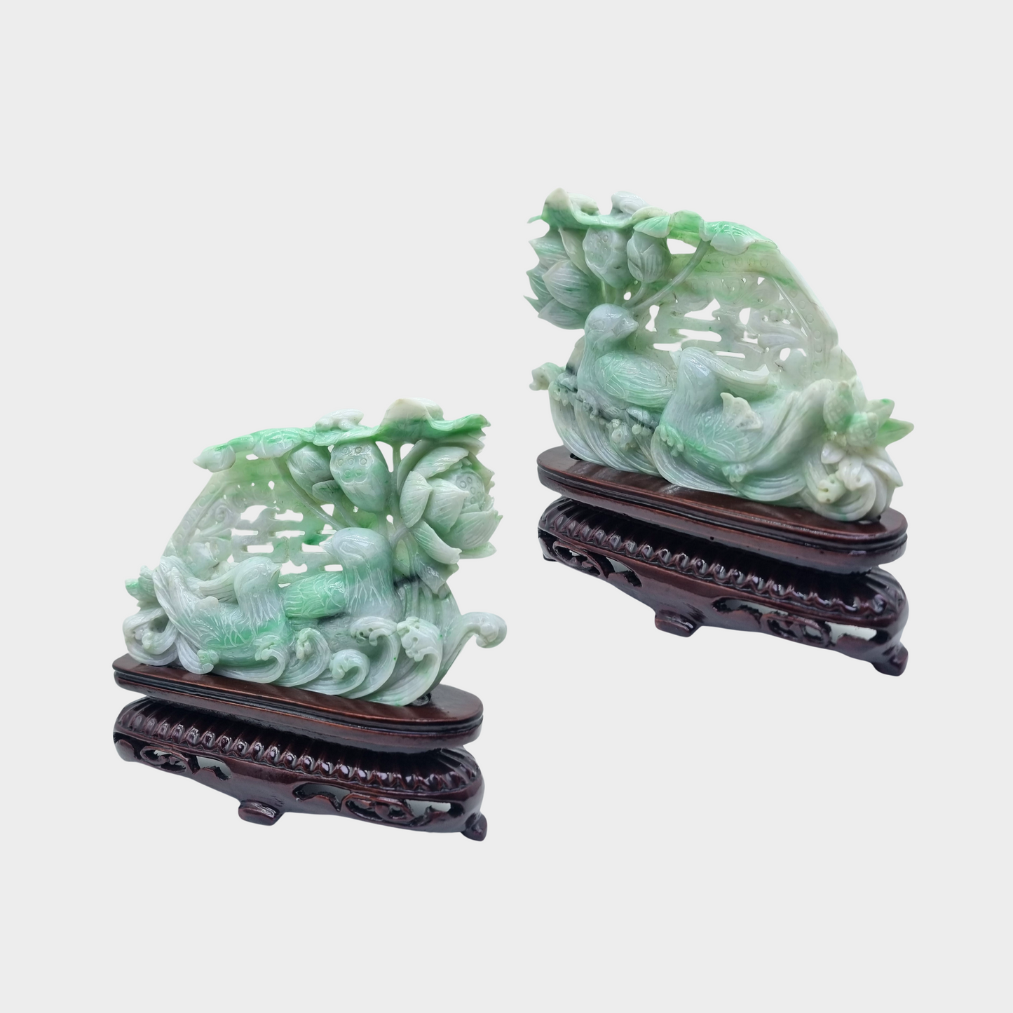 "Mandarin Ducks" Jadeite Jade Display - 1 Pair