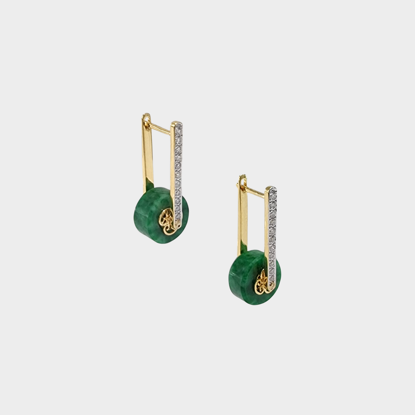 Flower Green Jadeite Jade Drop & Dangle Earrings in Yellow Gold with Diamonds