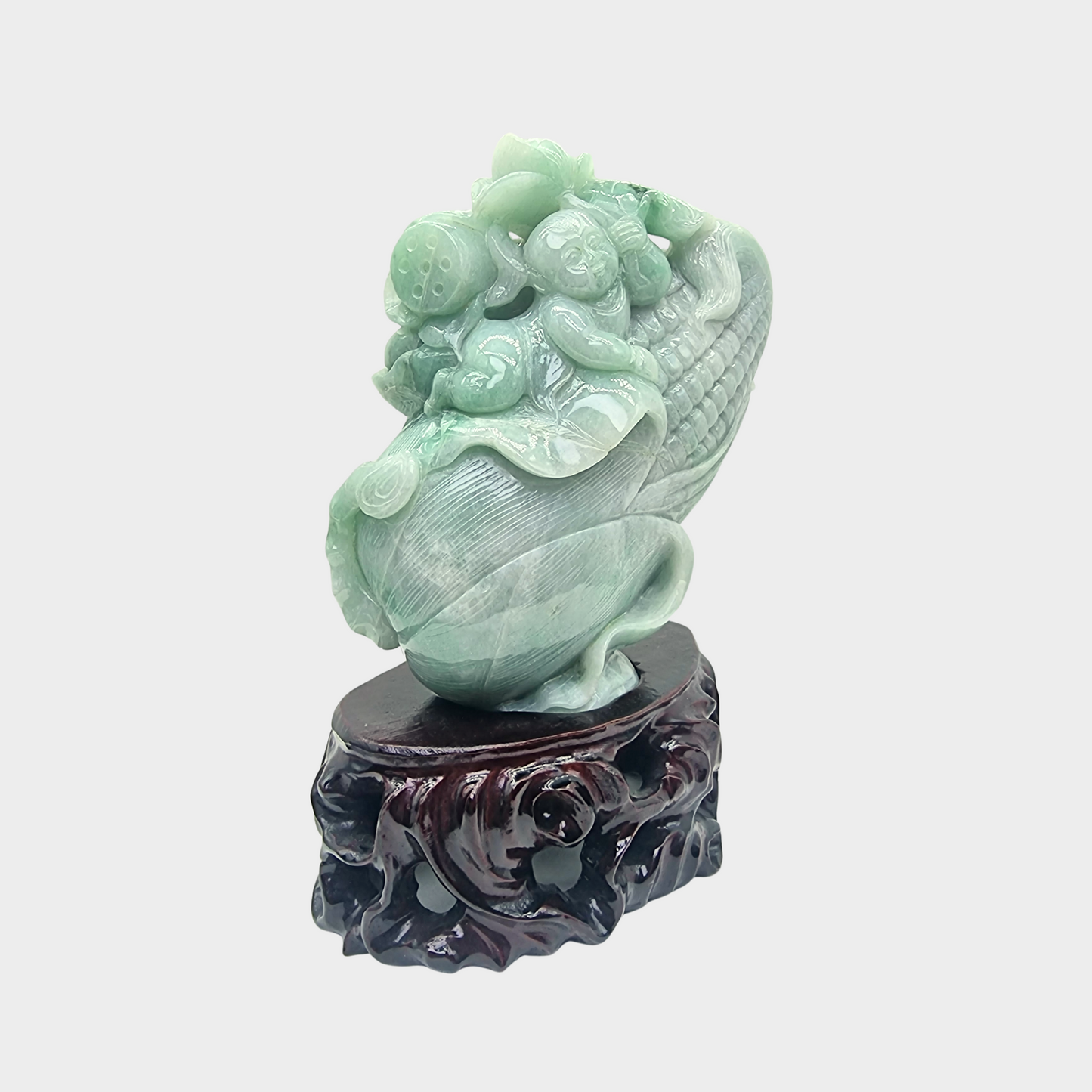 Green "Maize Corn" Jadeite Jade Display