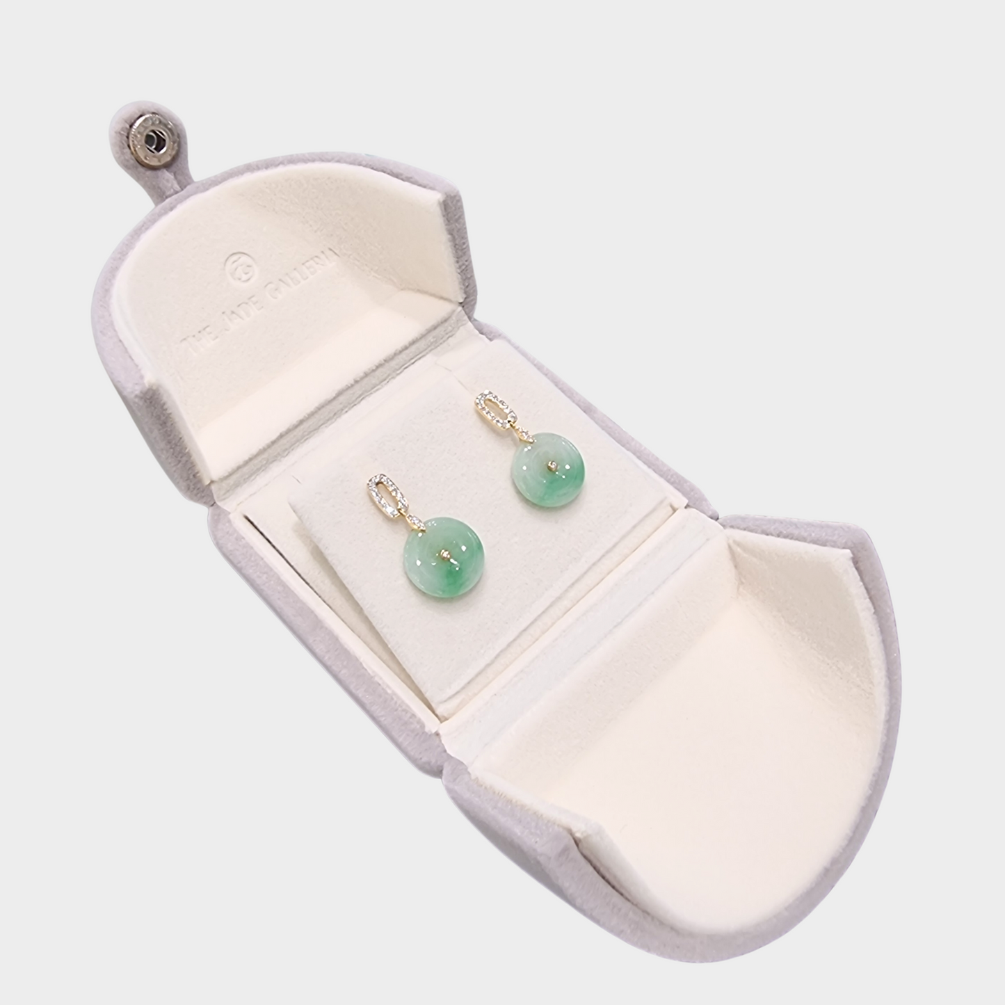 Green "Donuts" Jadeite Jade Drop & Dangle Earrings in Yellow Gold with Diamonds