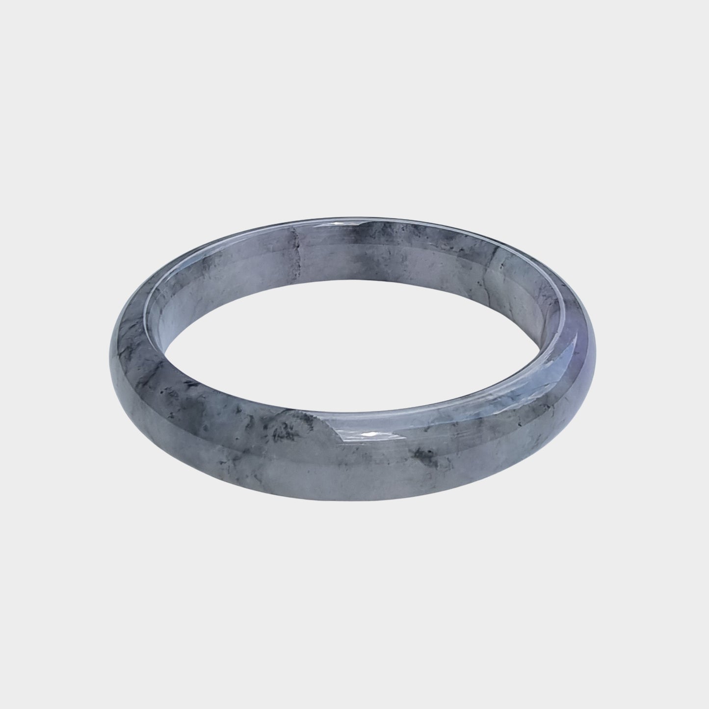 Icy Black and Lavender Jadeite Jade Bangle - 53mm Half Round