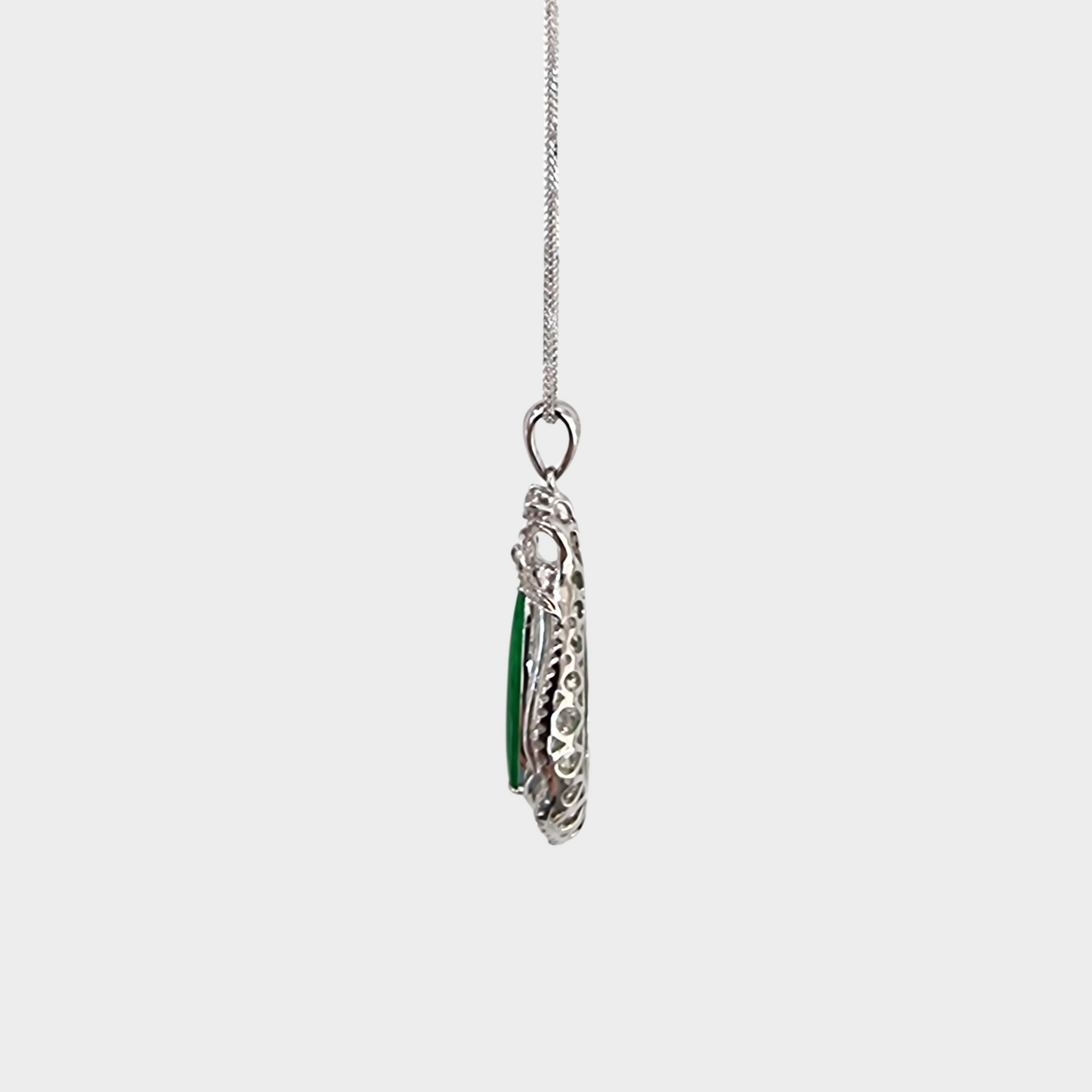 Luminous Green "Teardrop" Jadeite Jade Pendant in White Gold with Diamonds