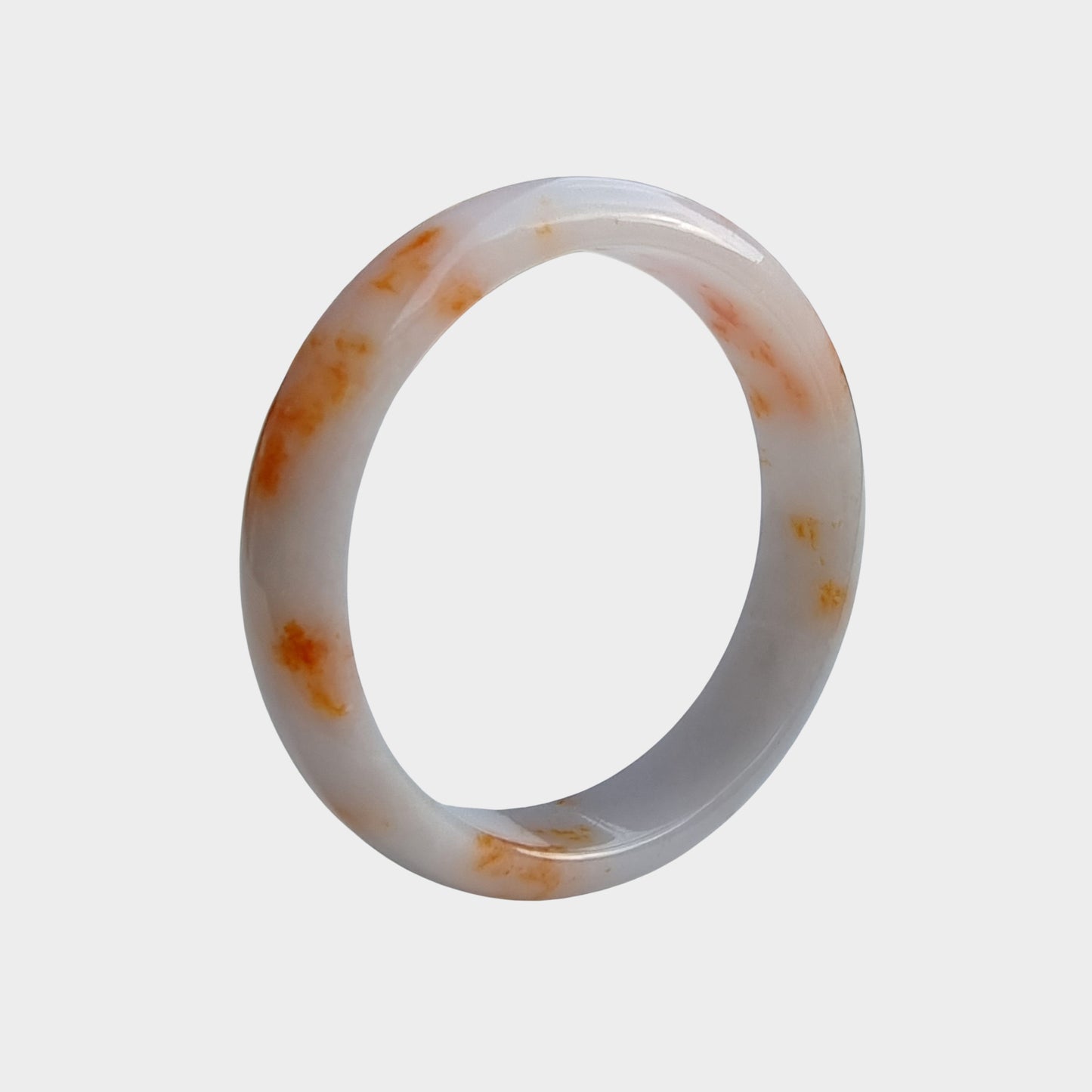 Red and White Jadeite Jade Bangle - 58mm Half Round