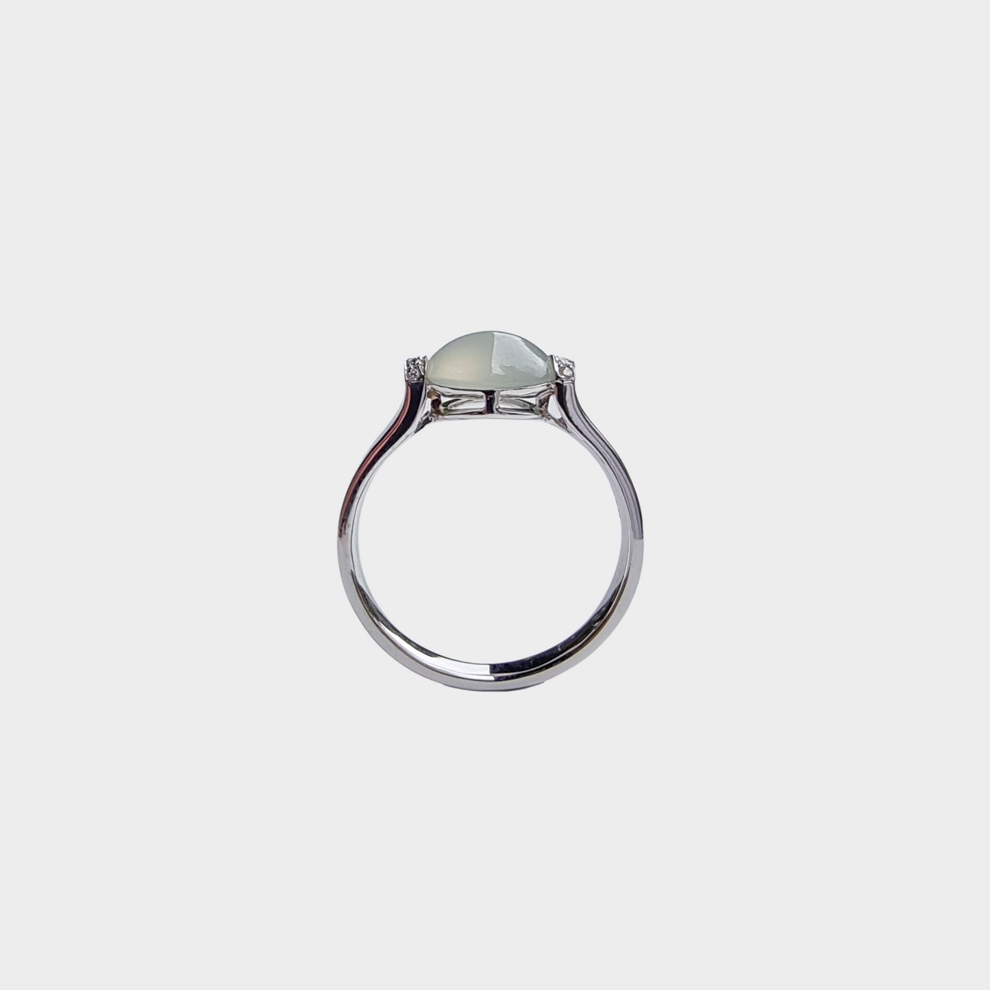 Icy Jadeite Jade Cabochon Ring in White Gold with Diamonds