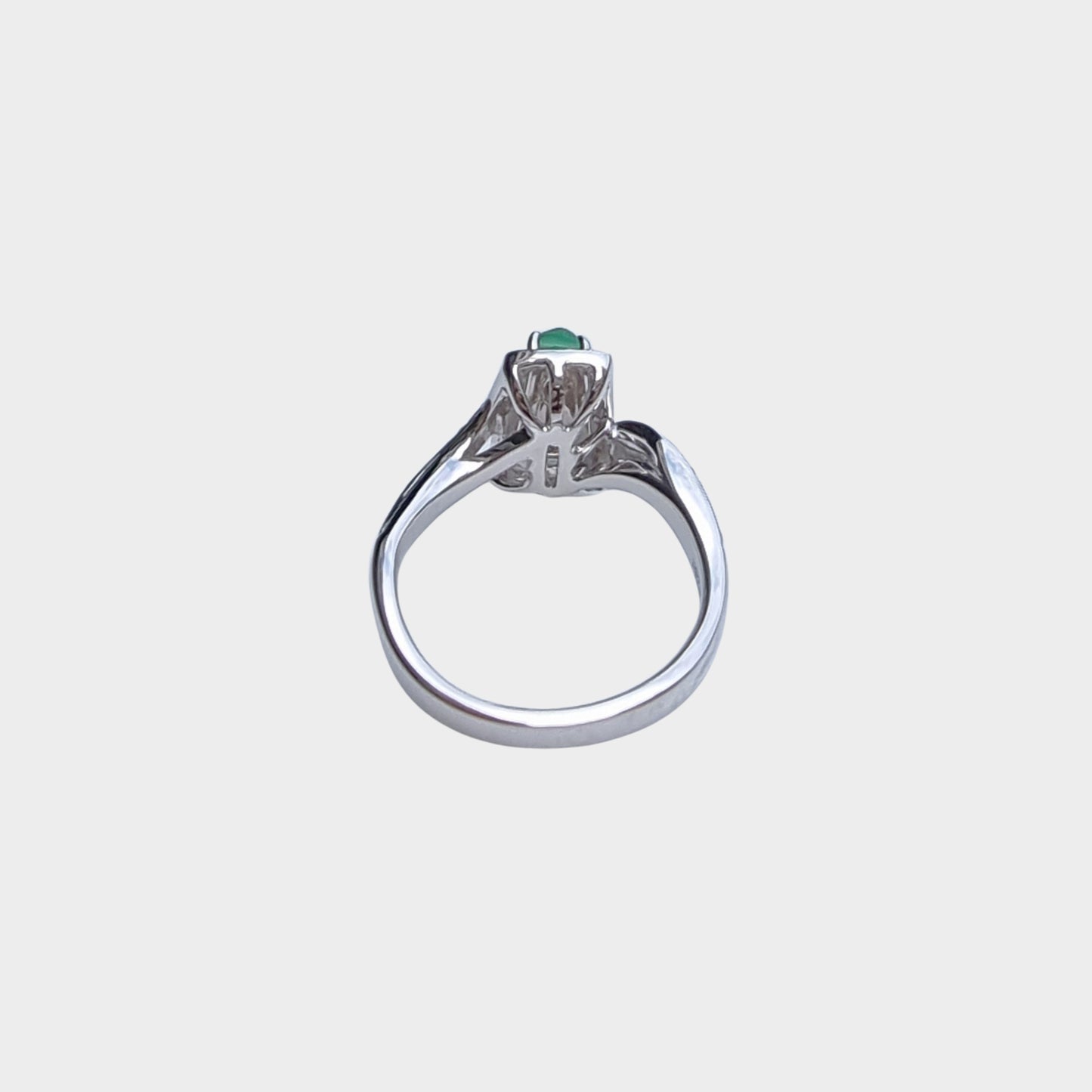 "Trapezoid" Apple Green Jadeite Jade Ring in White Gold with Diamonds