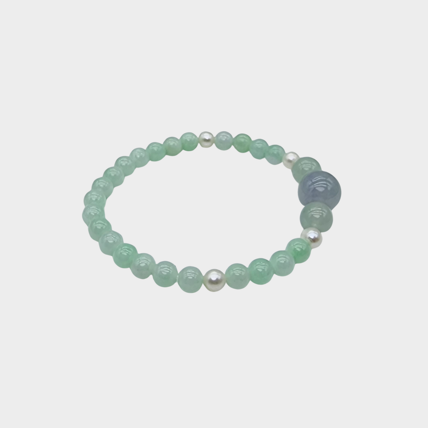 Pastel Green and Lavender Jadeite Jade Beads Bracelet with Pearls