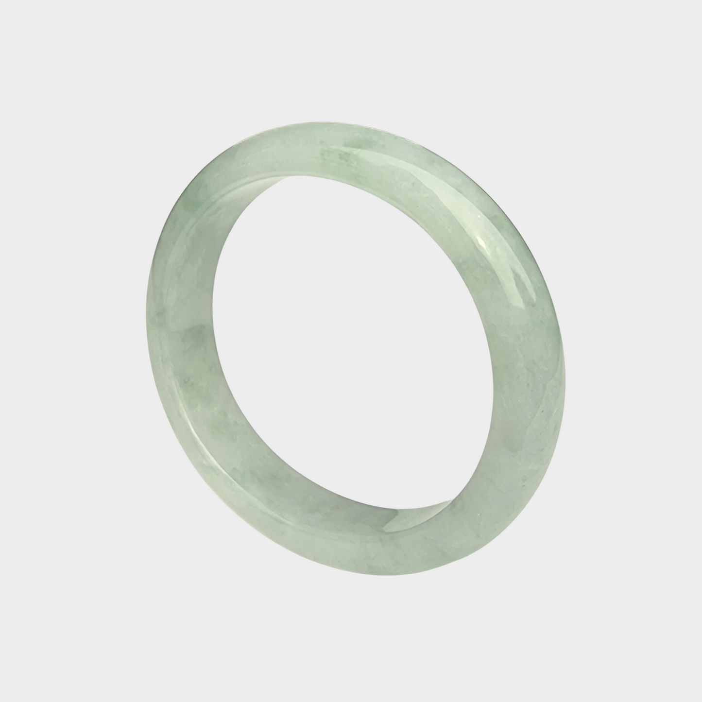 "Green Moss in Snow" Jadeite Jade Bangle - 53mm Oval