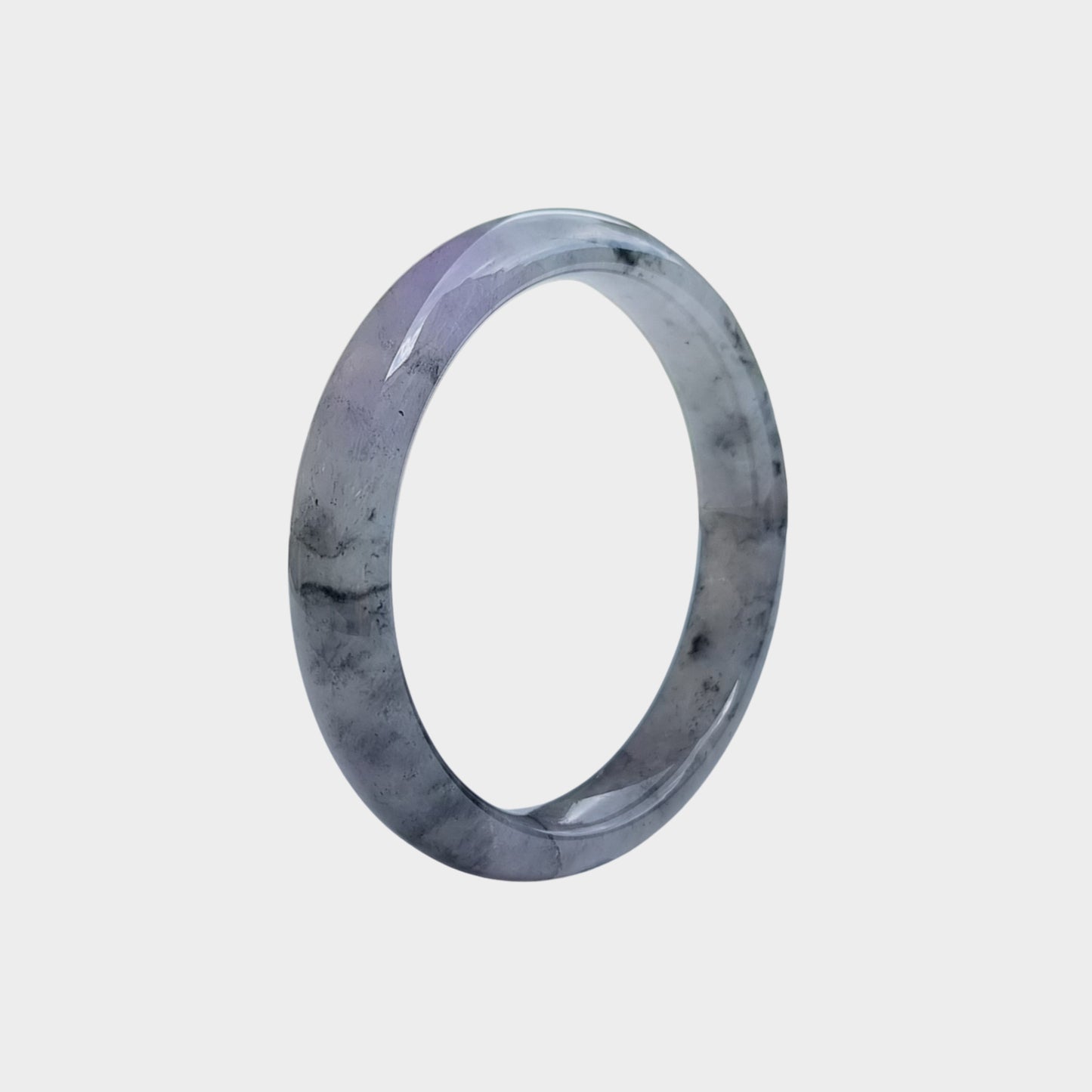 Icy Black and Lavender Jadeite Jade Bangle - 53mm Half Round