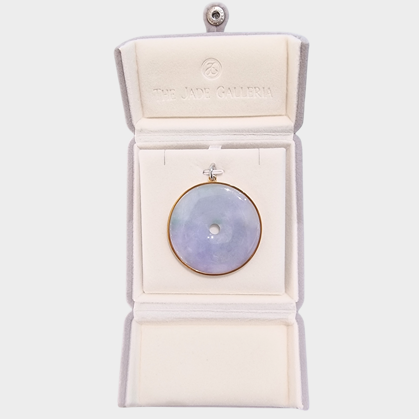 Lavender Jadeite Jade "Disc" Pendant in White & Yellow Gold