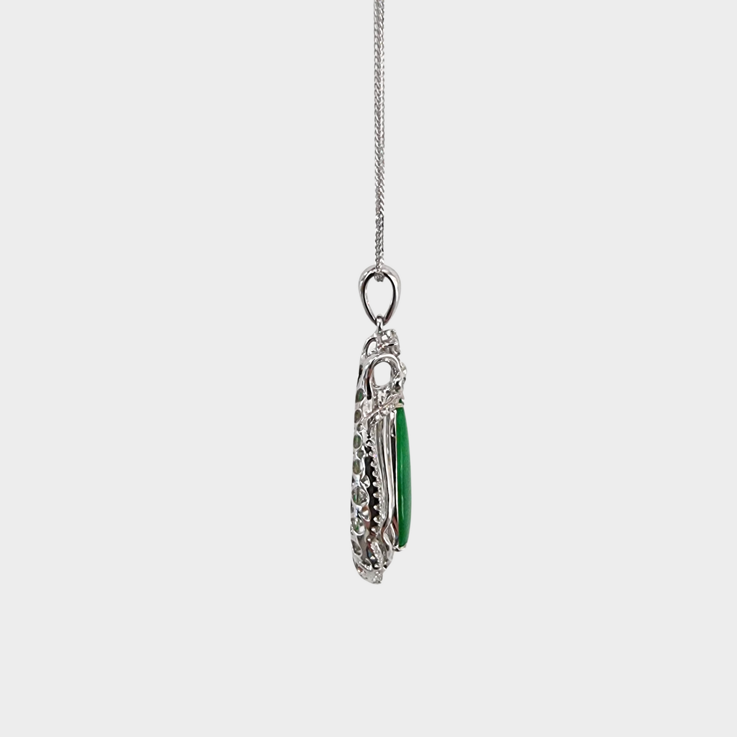 Luminous Green "Teardrop" Jadeite Jade Pendant in White Gold with Diamonds