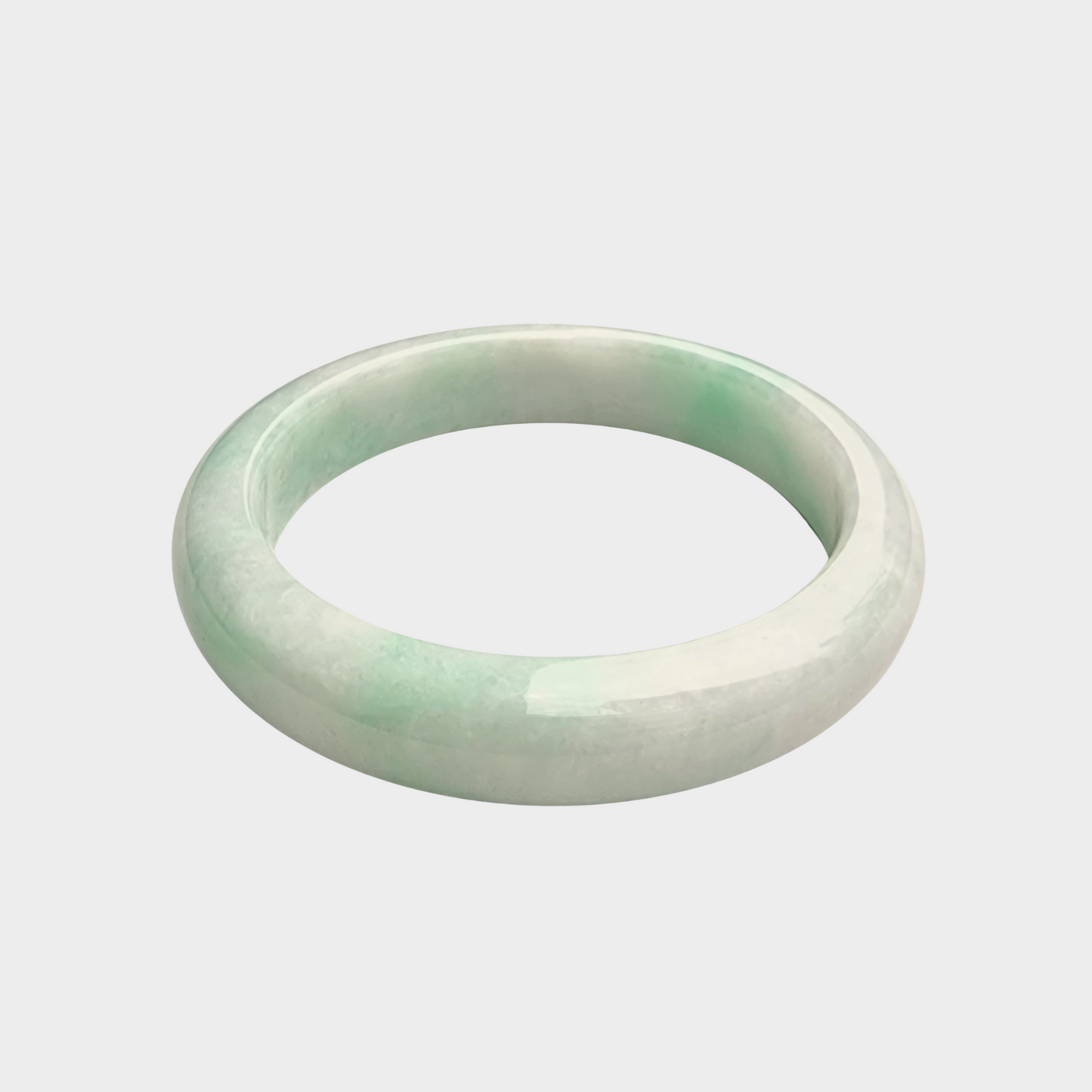 Green and White Jadeite Jade Bangle - 57mm Half Round