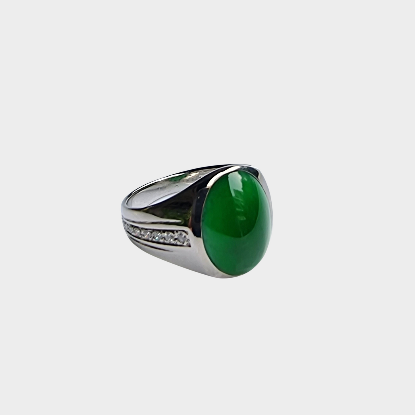 Jadeite Jade Cabochon Ring in White Gold with Diamonds