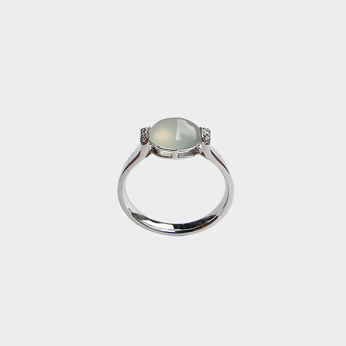 Icy Jadeite Jade Cabochon Ring in White Gold with Diamonds