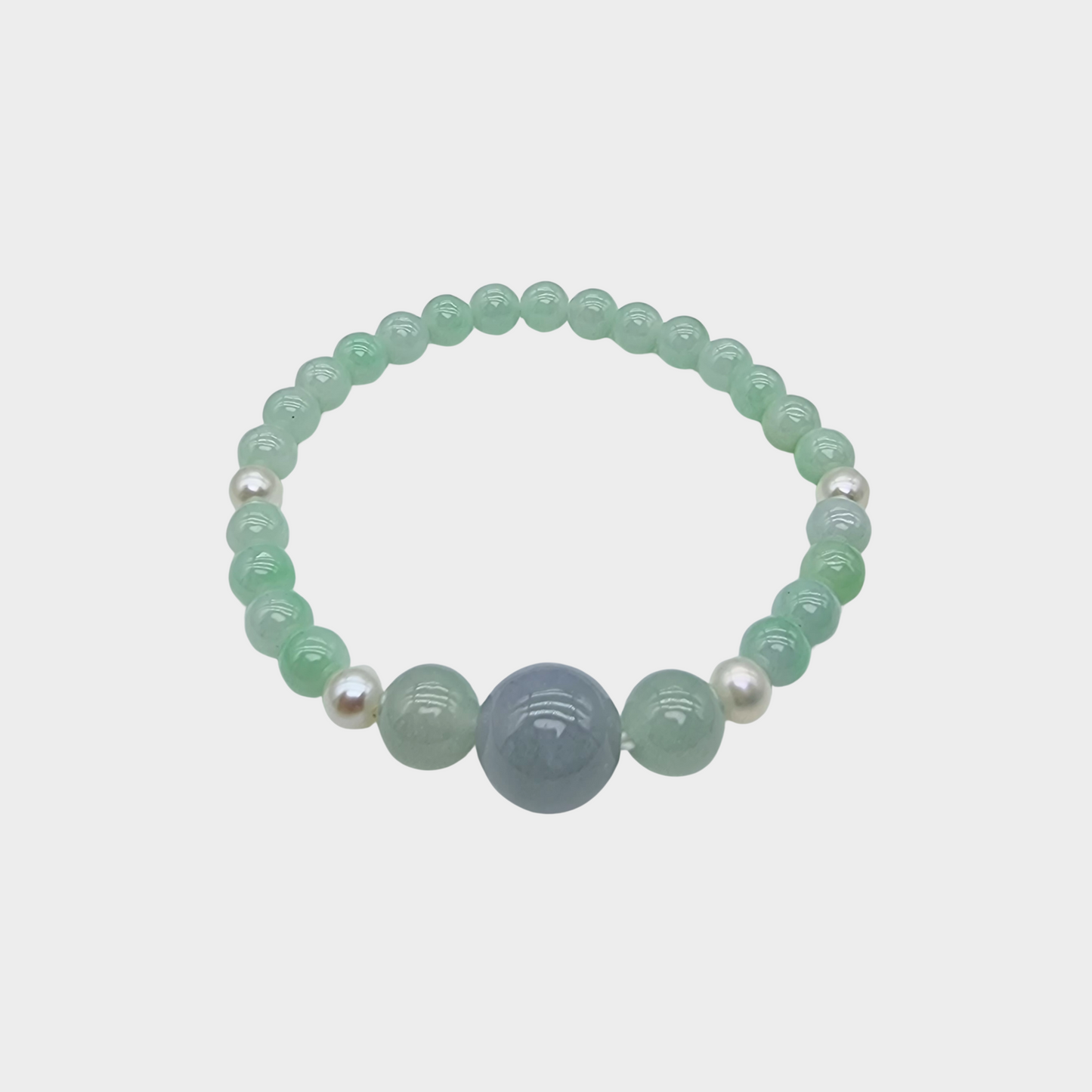 Pastel Green and Lavender Jadeite Jade Beads Bracelet with Pearls