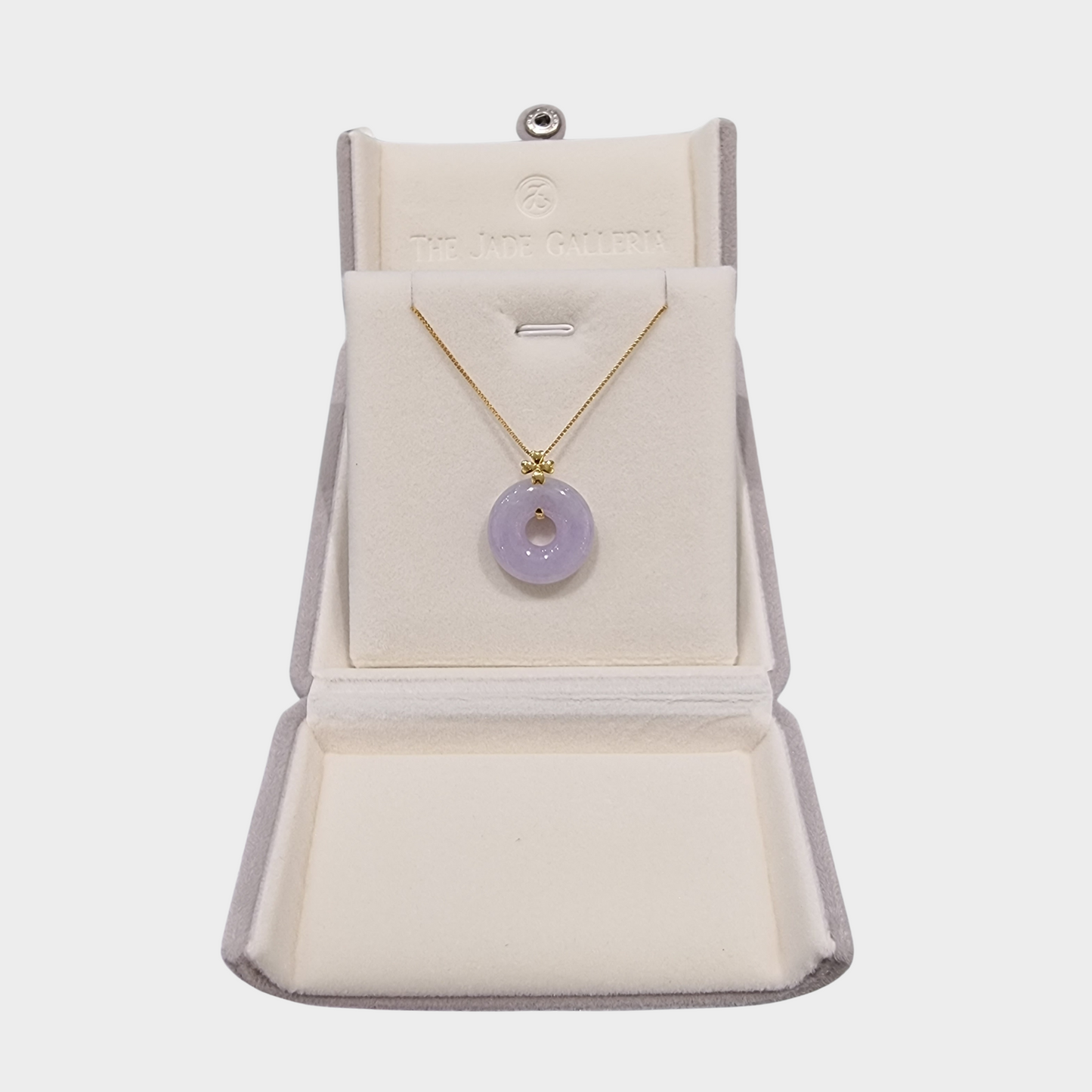 Icy Lavender Jadeite Jade "Lucky Coin" Pendant in Yellow Gold