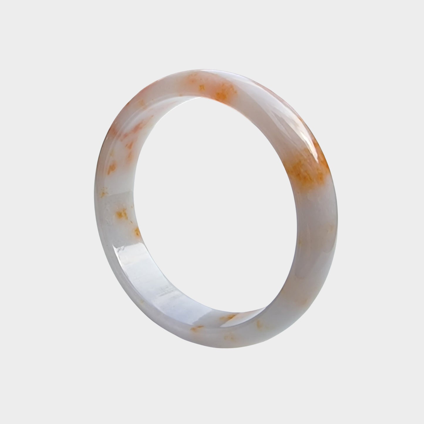 Red and White Jadeite Jade Bangle - 58mm Half Round