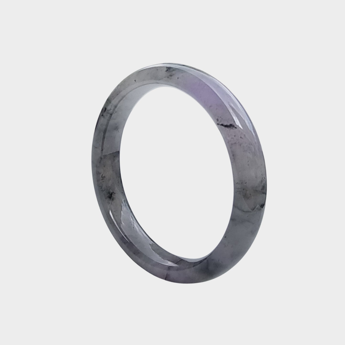 Icy Black and Lavender Jadeite Jade Bangle - 53mm Half Round