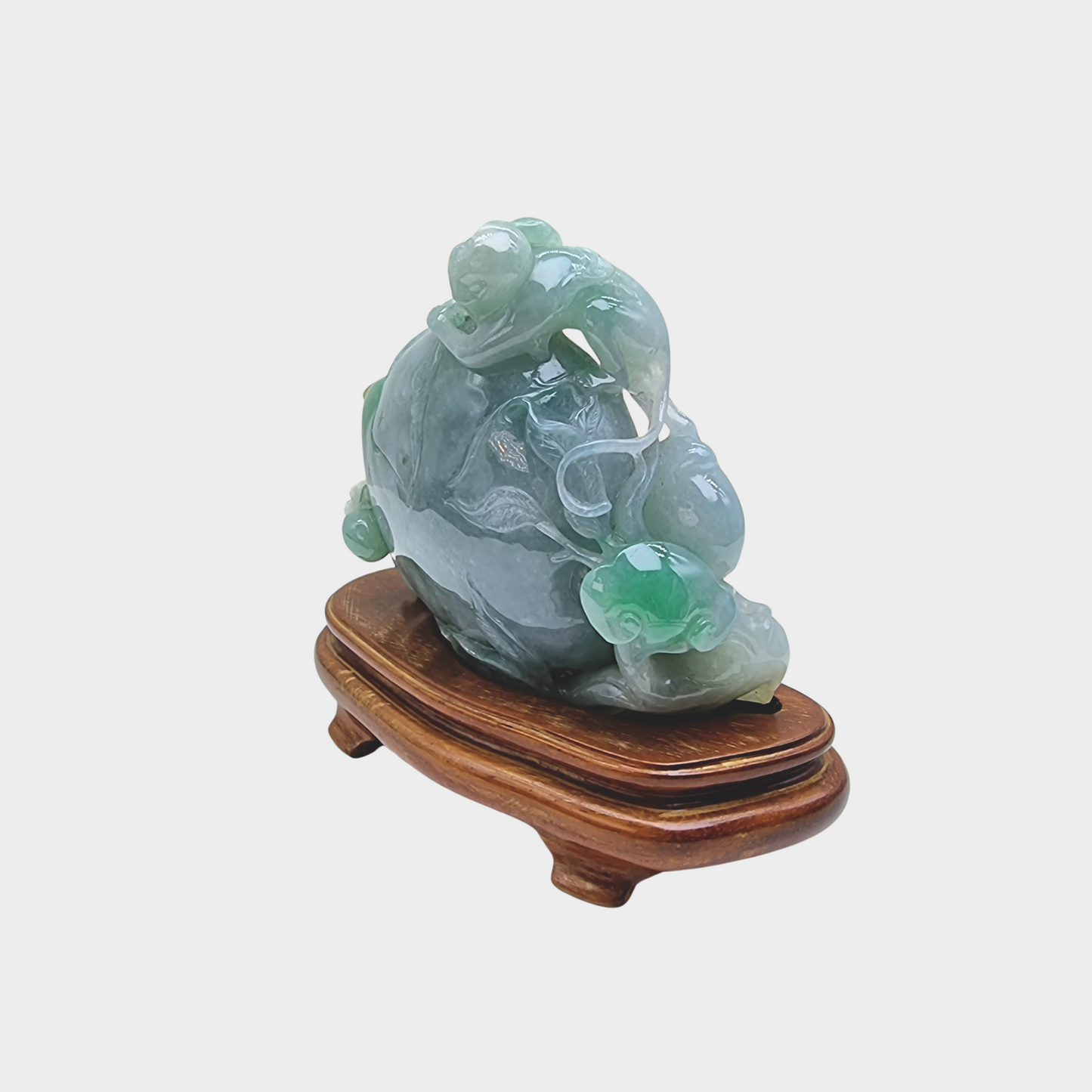 "Auspicious Monkey and Peach" Jadeite Jade Display