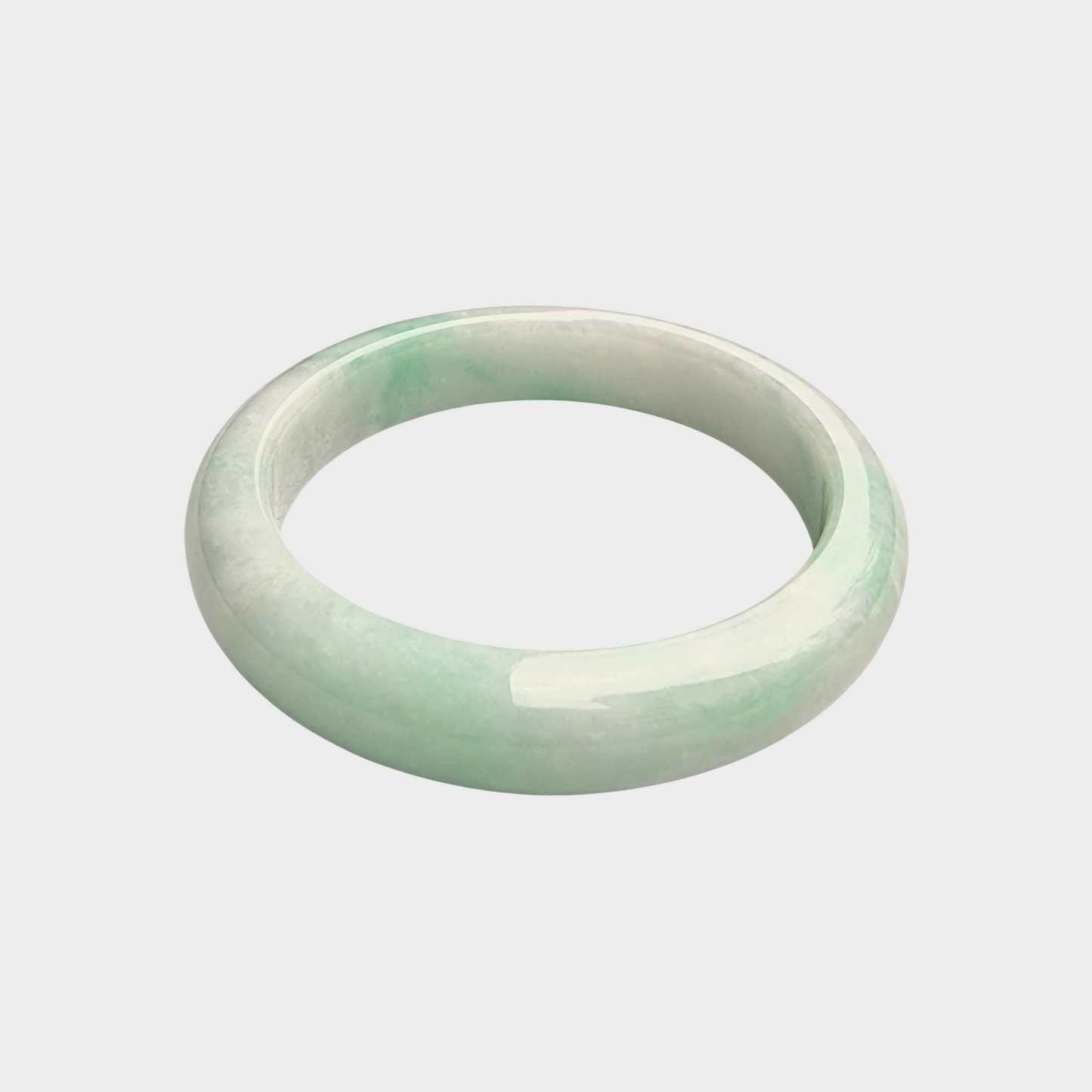 Green and White Jadeite Jade Bangle - 57mm Half Round