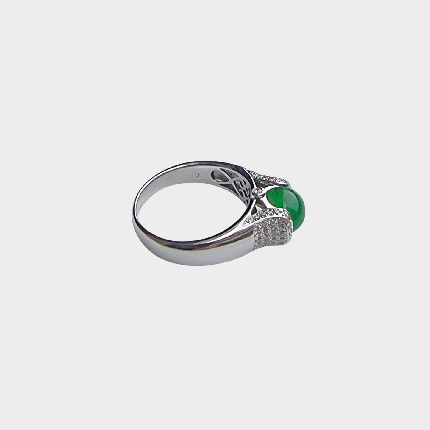 Jadeite Jade Cabochon Ring in White Gold with Diamonds